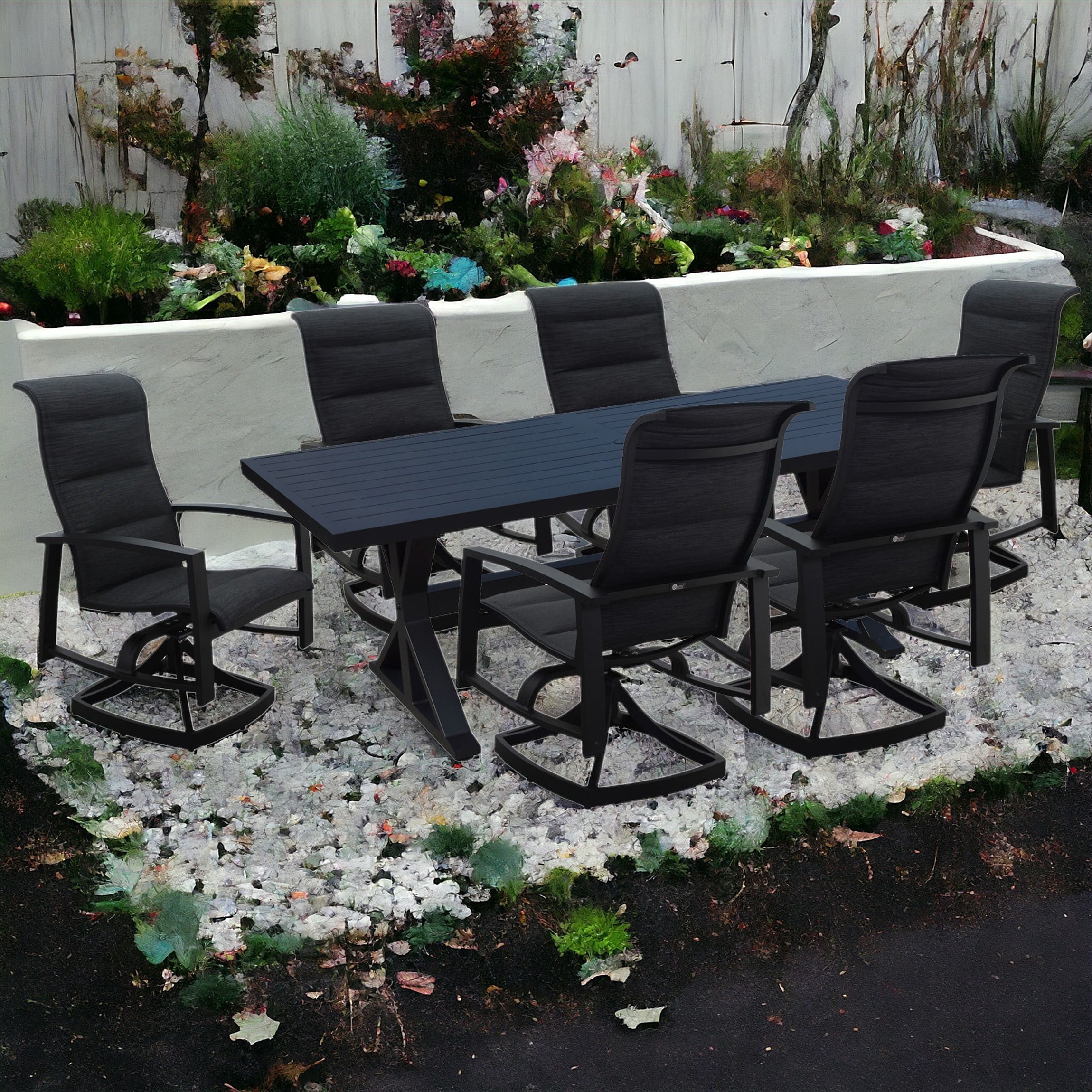 Courtyard Casual 5351 Santorini 7-Piece Black Patio Dining Set with Black
