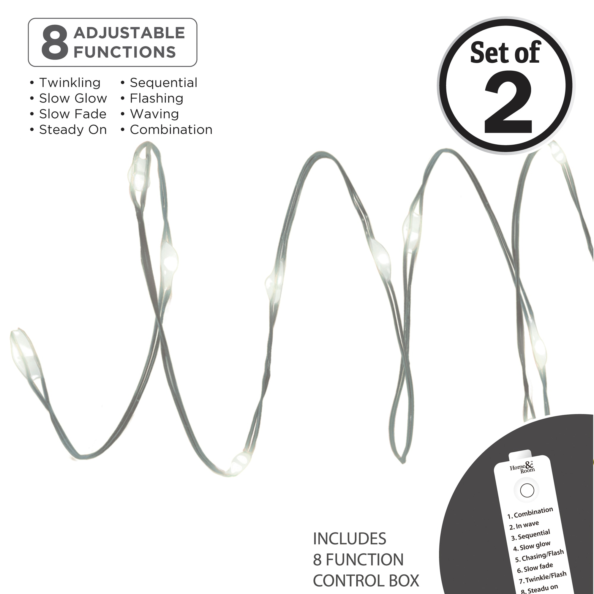 Brite Star 41-491-20 60 -Count 20.5-Feet Multi-function White LED Plug-In Indoor Christmas String Lights
