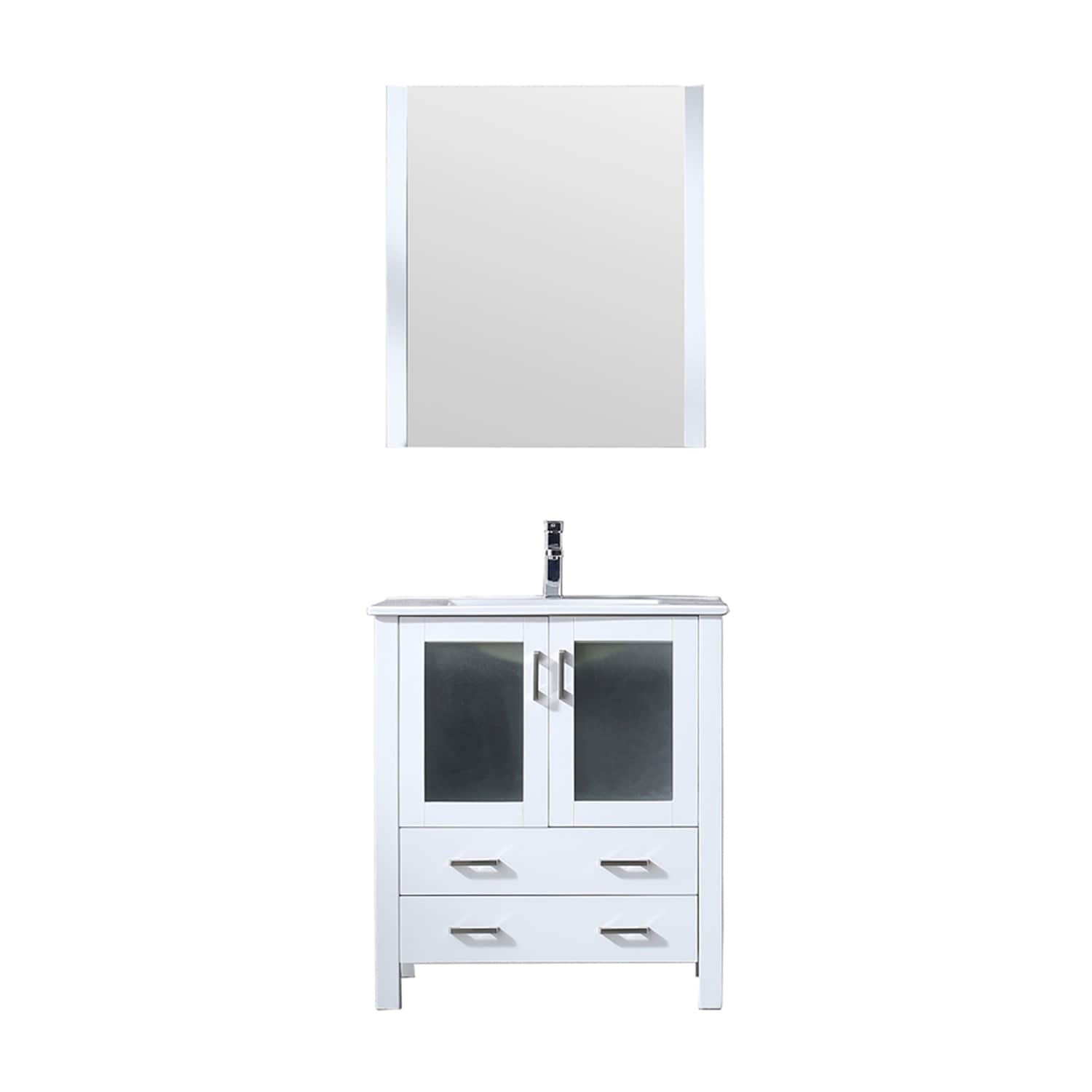 Lexora LV341830SAESM28F Volez 30-in White Single sink Bathroom Vanity with White Ceramic Top (Mirror Included) (Faucet Included)