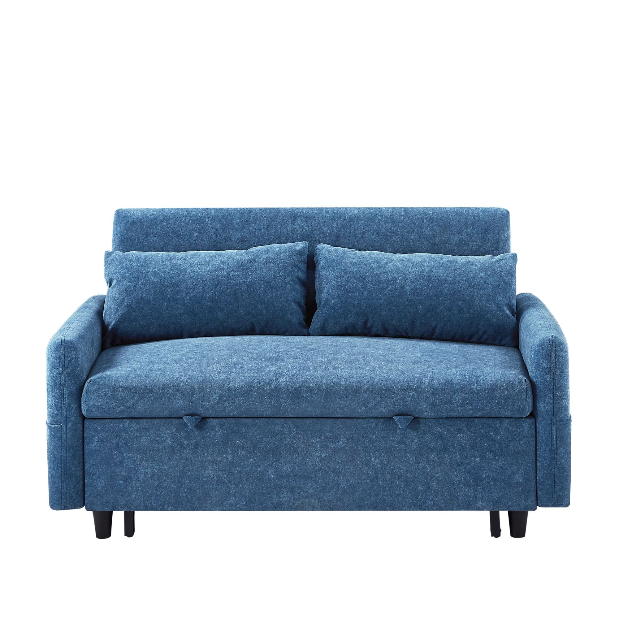 Clihome with Adjsutable Backrest 55.1-in W Modern Blue Microfiber 2-seater Reclining Storage Loveseat