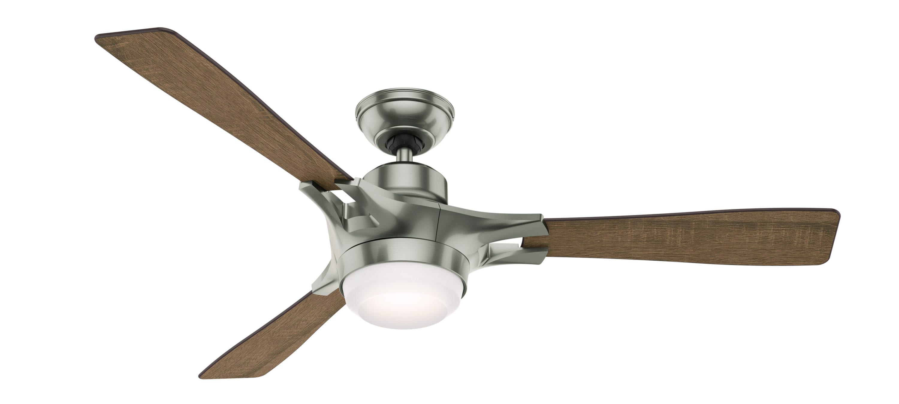 Hunter 59224 Signal 54-in Satin Nickel Integrated LED Indoor Downrod or Flush Mount Smart Ceiling Fan with Light and Remote (3-Blade)