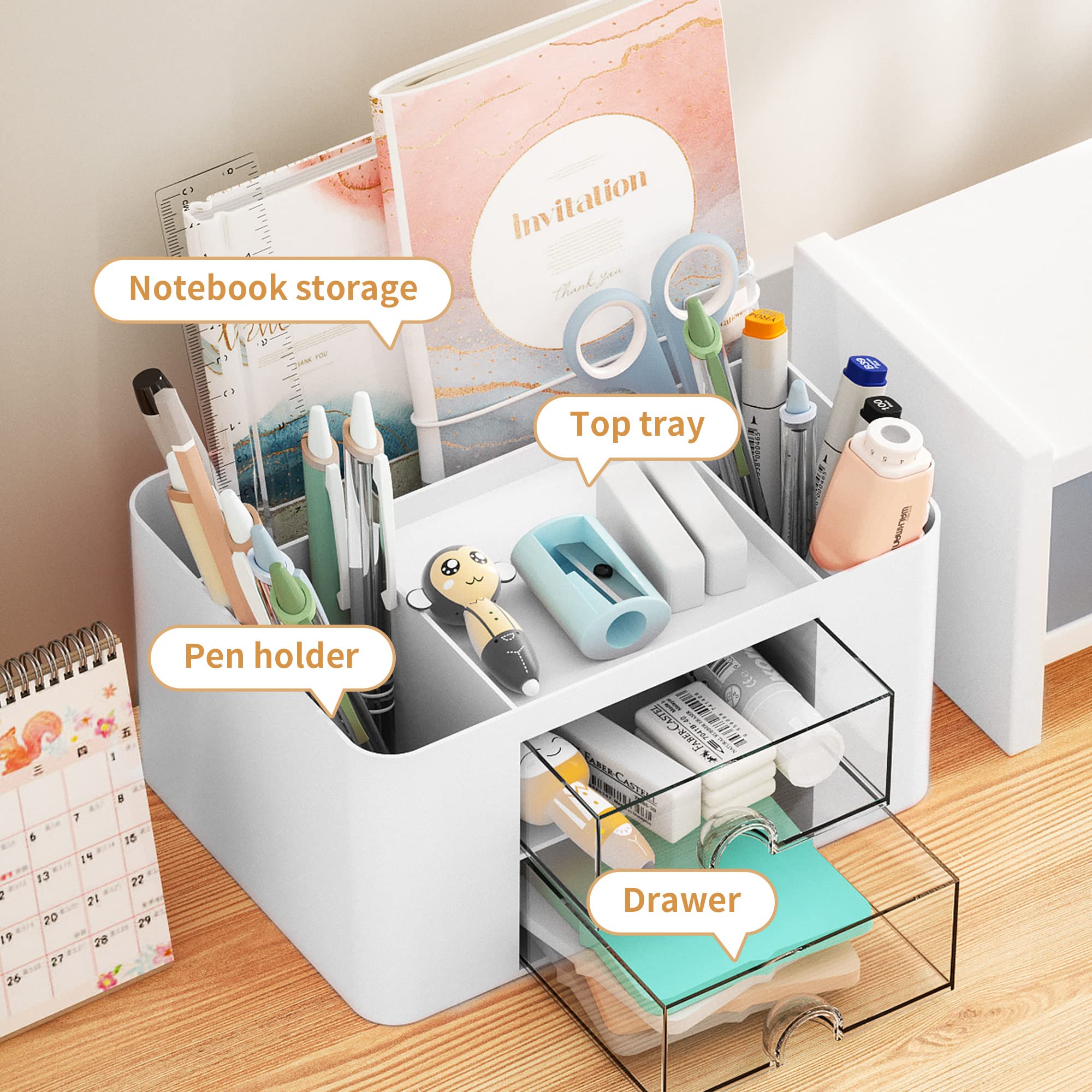 Etokfoks 1 Pack White Multi Compartment Desk Organizer with Drawers and ...