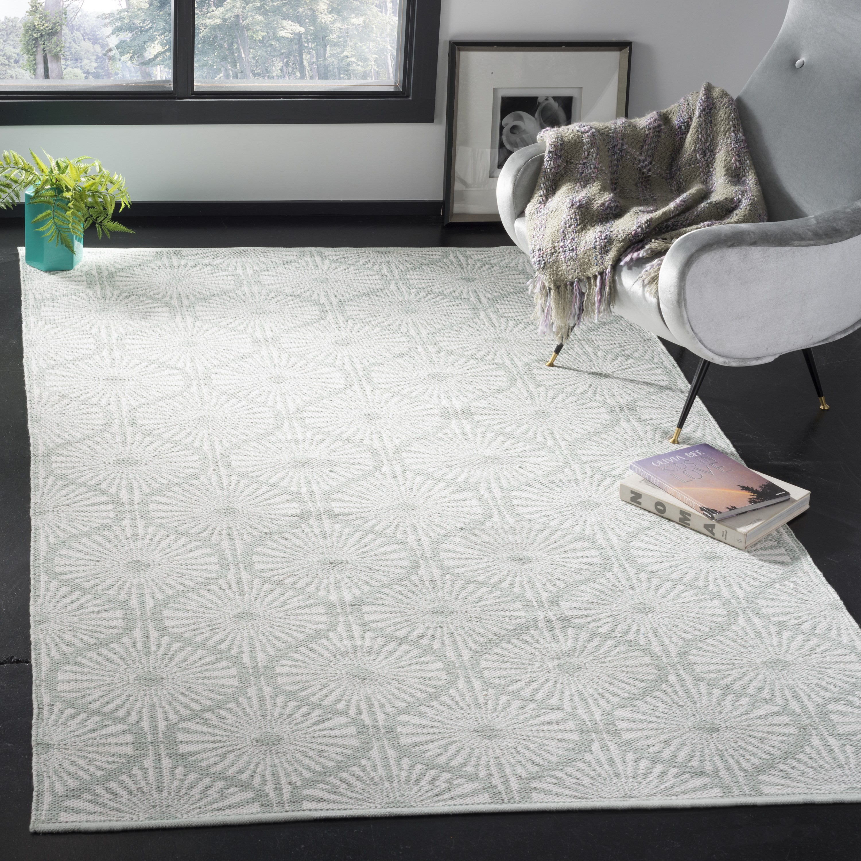 Safavieh MTK606G-3 Montauk Biloxi 3 x 5 (ft) Cotton Light Green/Ivory Rectangular Indoor Abstract Coastal Throw rug