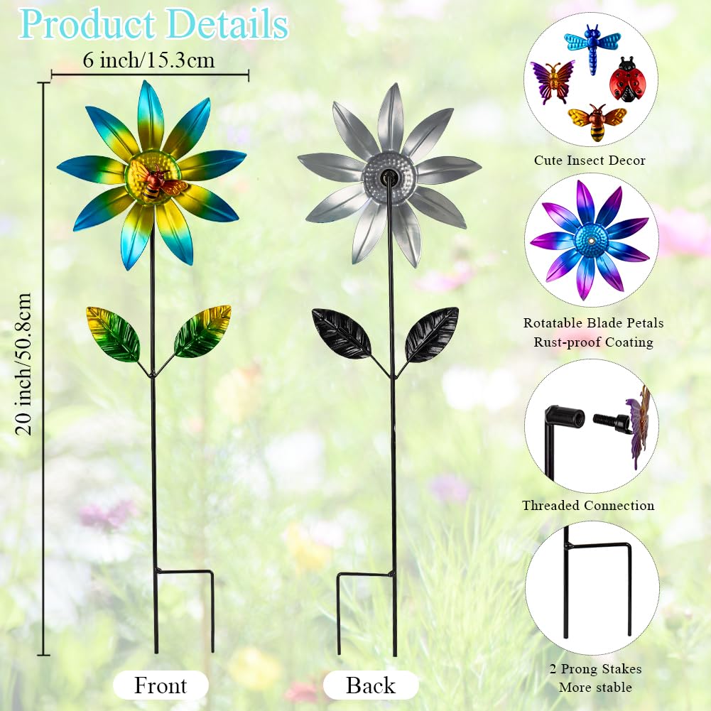 ITOPFOX 4-Pack Metal Flower Wind Spinner Pinwheels for Yard Garden Lawn ...