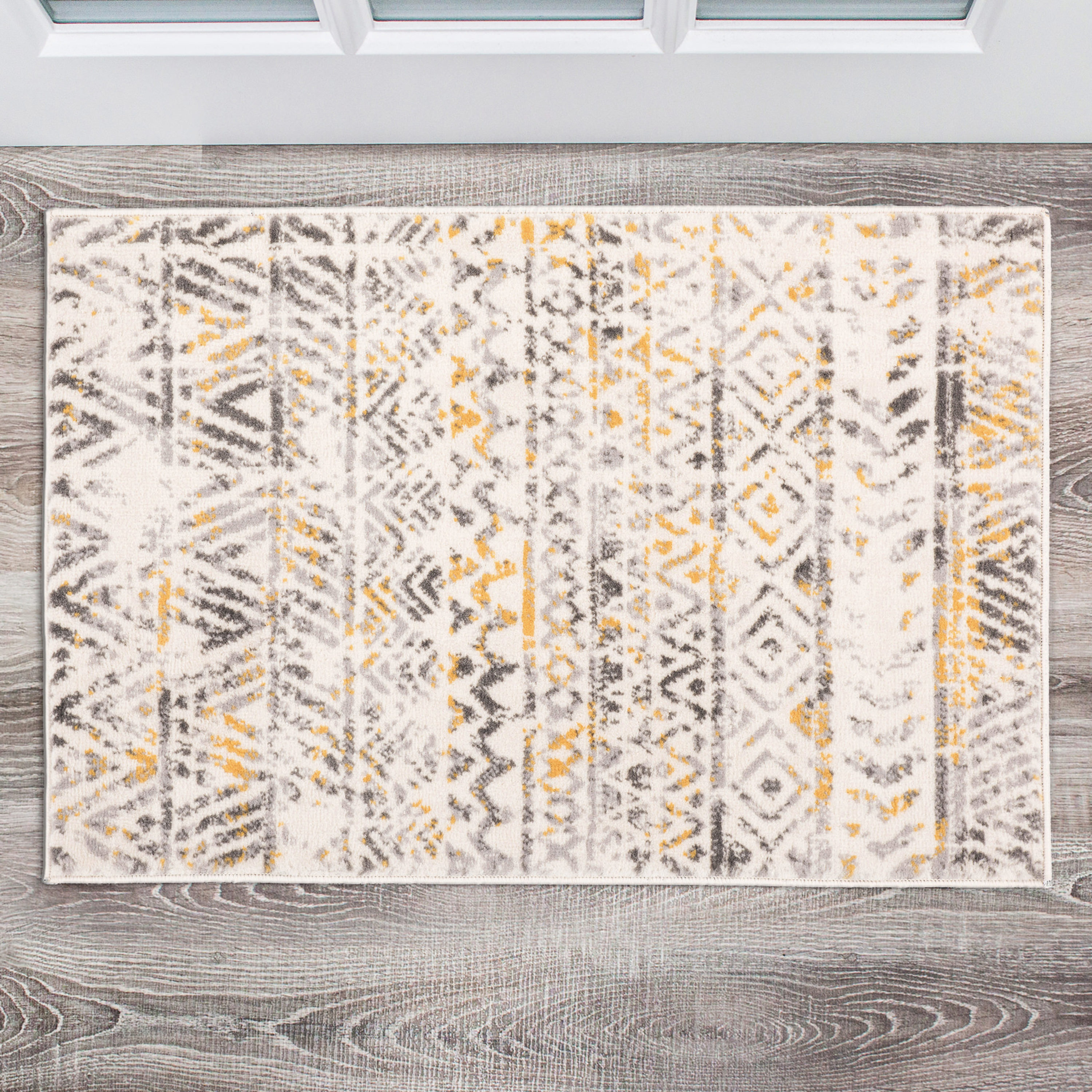 World Rug Gallery MON843YELLOW2X3 Avalon 2 x 3 (ft) Loomed Polypropylene Yellow Rectangular Indoor Geometric Bohemian/Eclectic Area rug