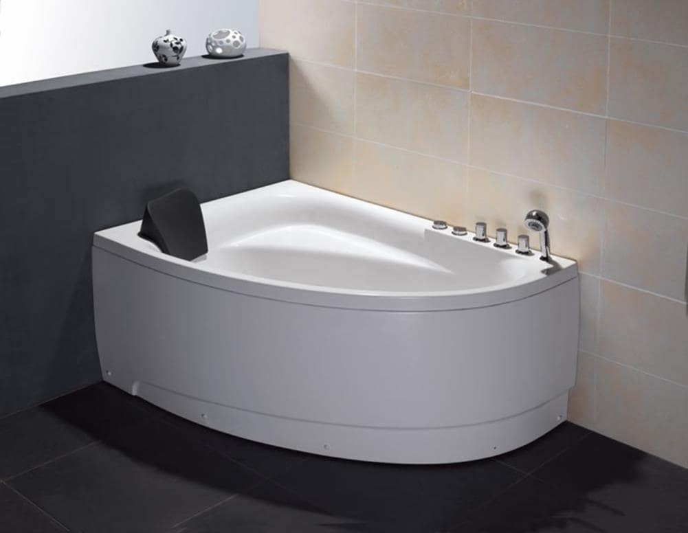 EAGO AM161-R 39.38-in x 59-in White Acrylic Rectangular Alcove Whirlpool tub Hand Shower with Drain ( Right Drain )