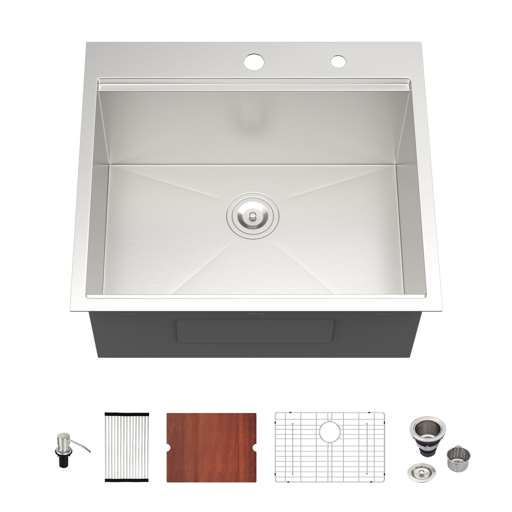 WOQWOQ 25x22in Drop In Utility Sink Laundry Sink 16 Gauge Stainless Steel Topmount Basin Brushed Nickel