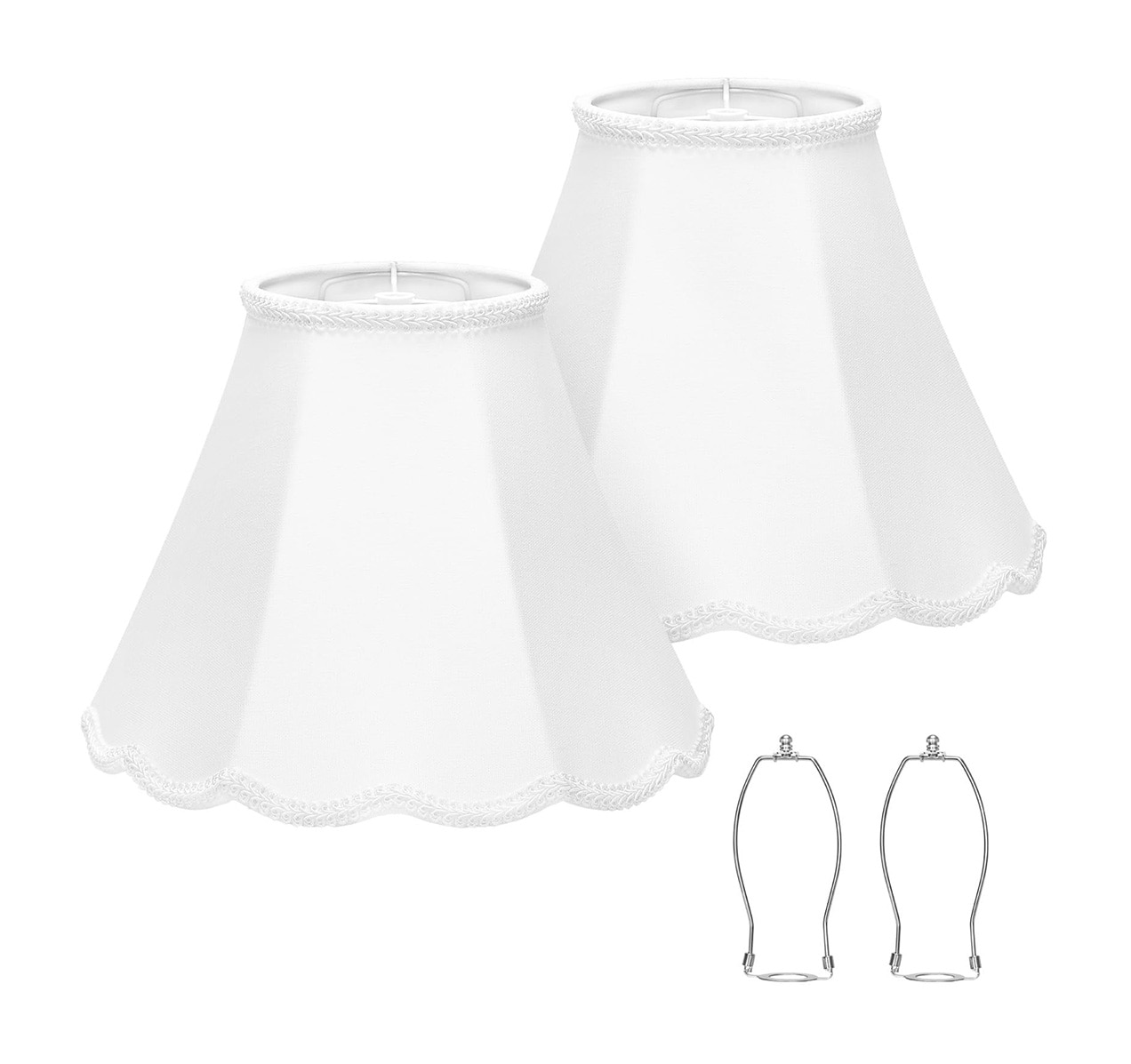 Oyezvary -  Set of 2 White Scalloped Bell Lamp Shades with Petal Edge Braid 6.1 inch Top 13 inch ...