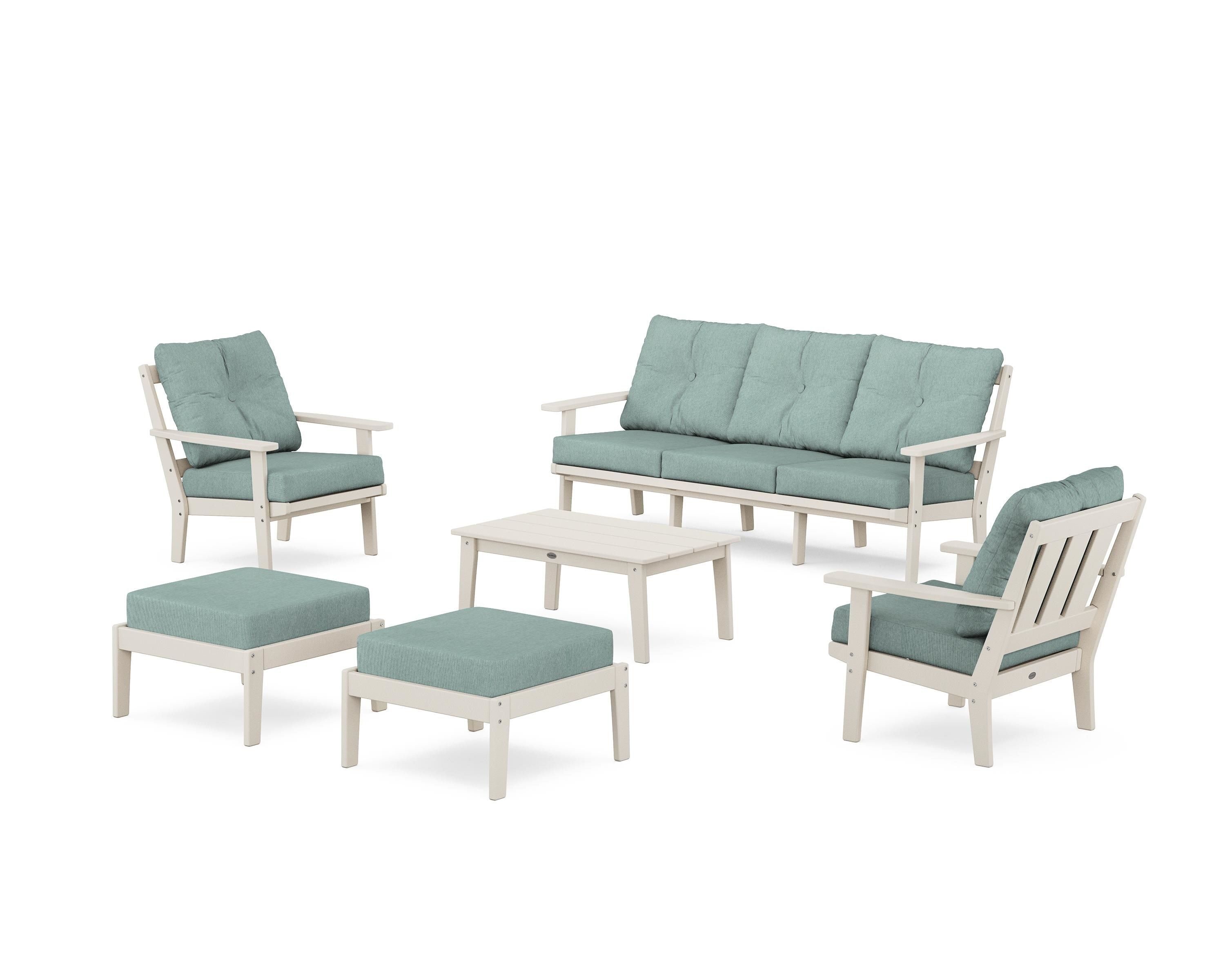 POLYWOOD PWS2142-2-SA161130 Oxford 6 -Piece Patio Sofa Conversation Set with Green Cushions