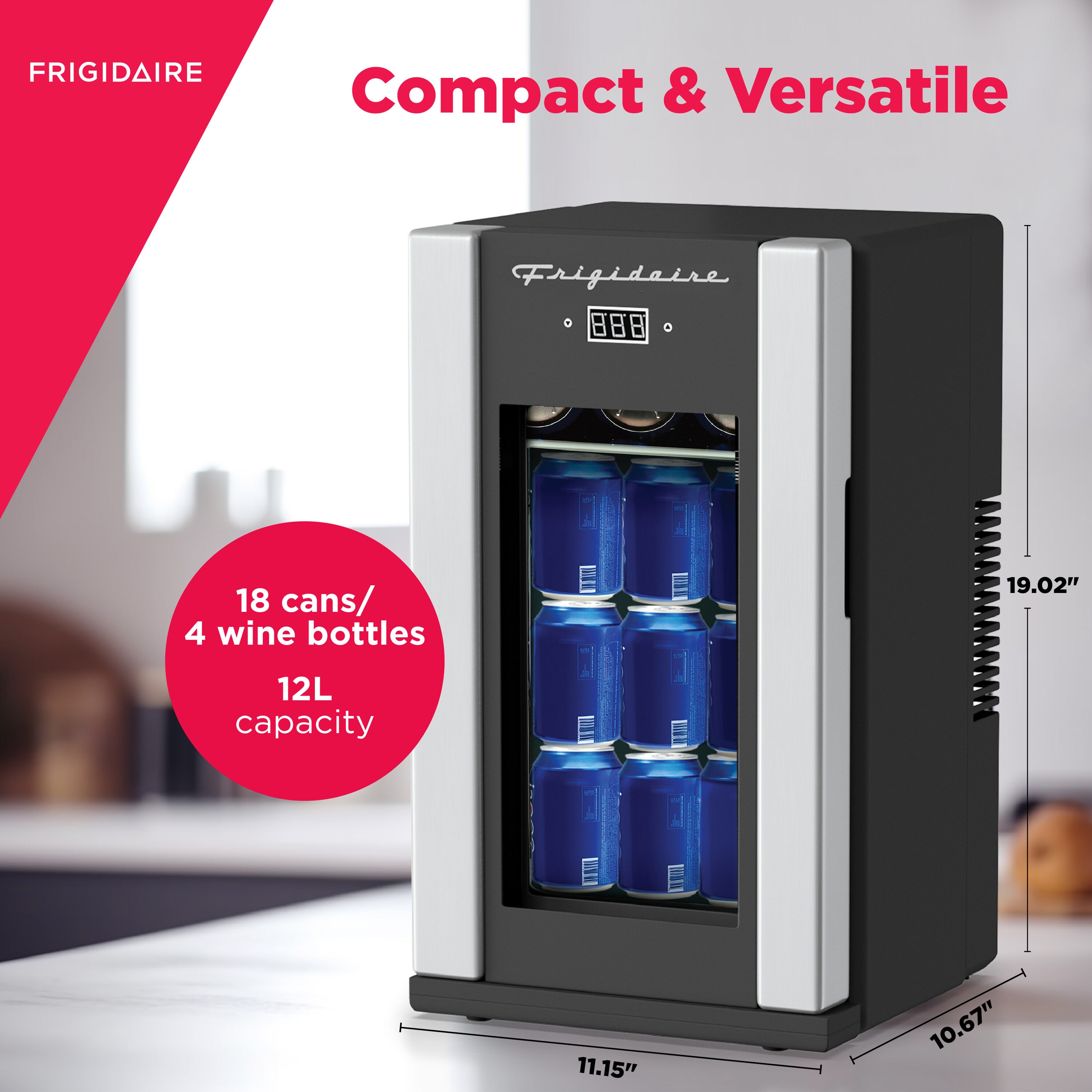 Compact Stainless Steel Mini Beverage Fridge with Glass Door