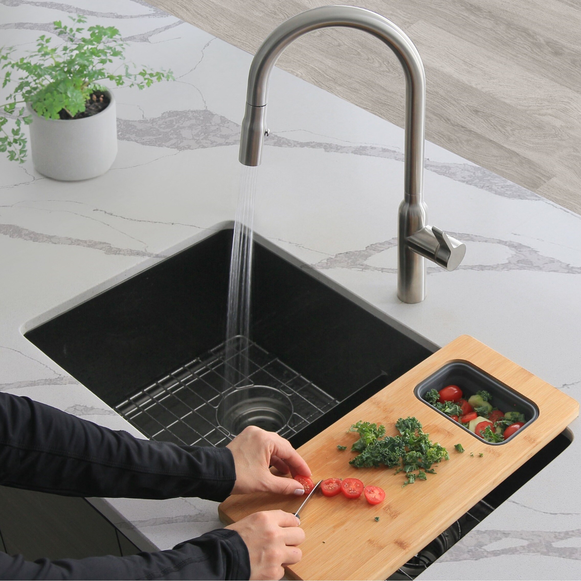 Brushed Stainless Steel Pull Down Kitchen Faucet with Pull-out Spray