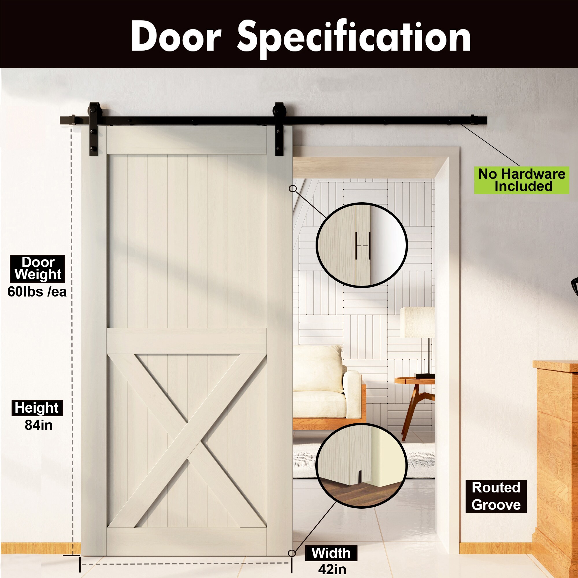 HOMACER 4284-X-TGRAY Barn-Doors - View #3