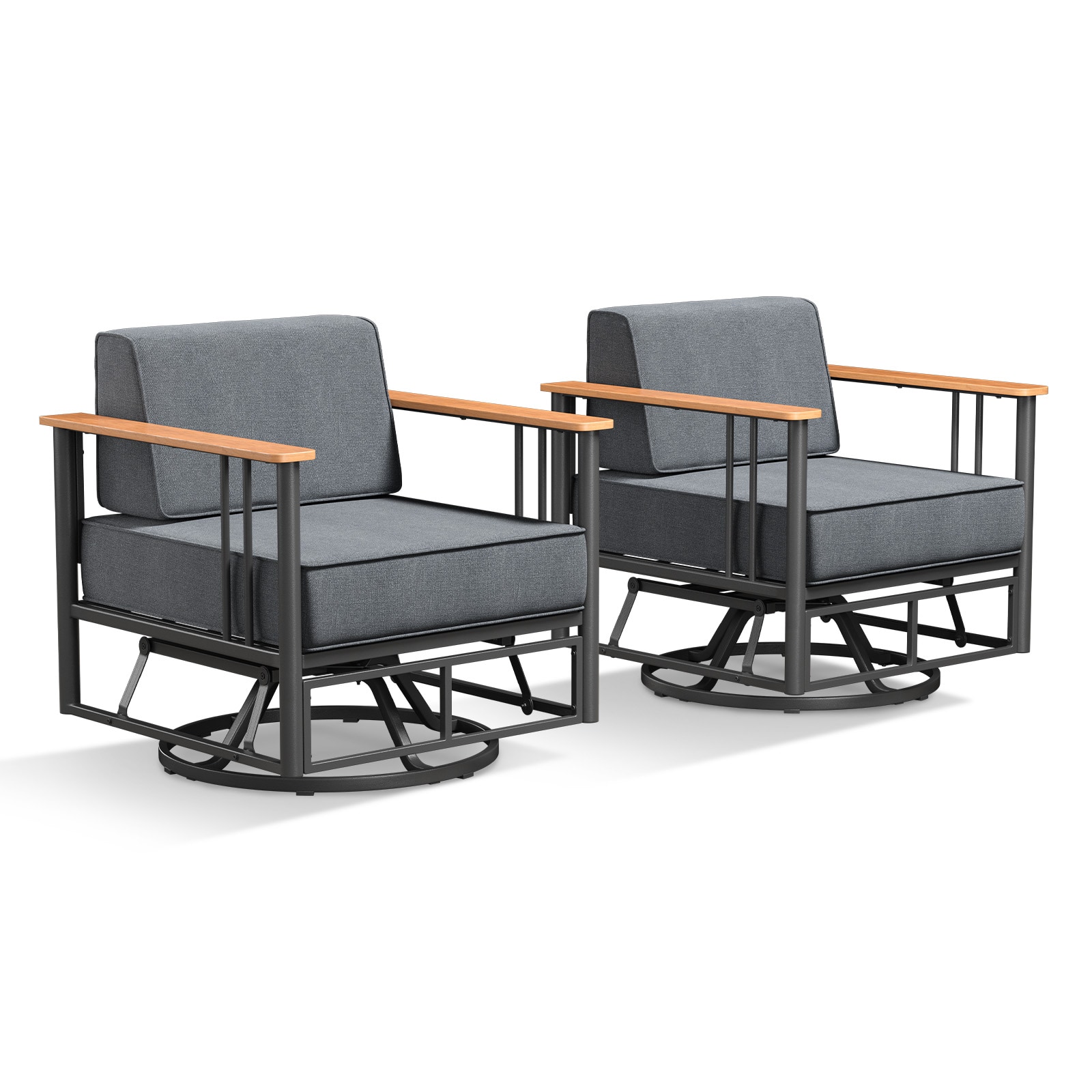 Rilyson FSACBL20-3 Set of 2 Dark Gray Stainless steel Frame Swivel glider Conversation Chair with Gray Cushioned Seat