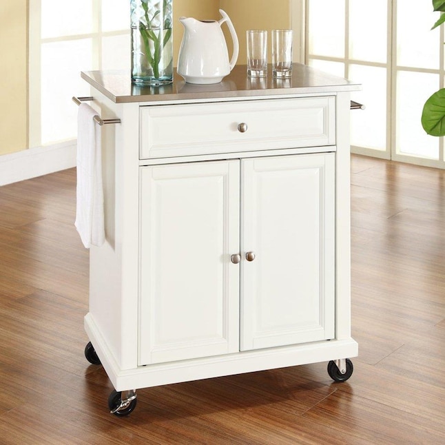 Crosley Furniture White Composite Base, Crosley Furniture Rolling Kitchen Island With Stainless Steel Top White