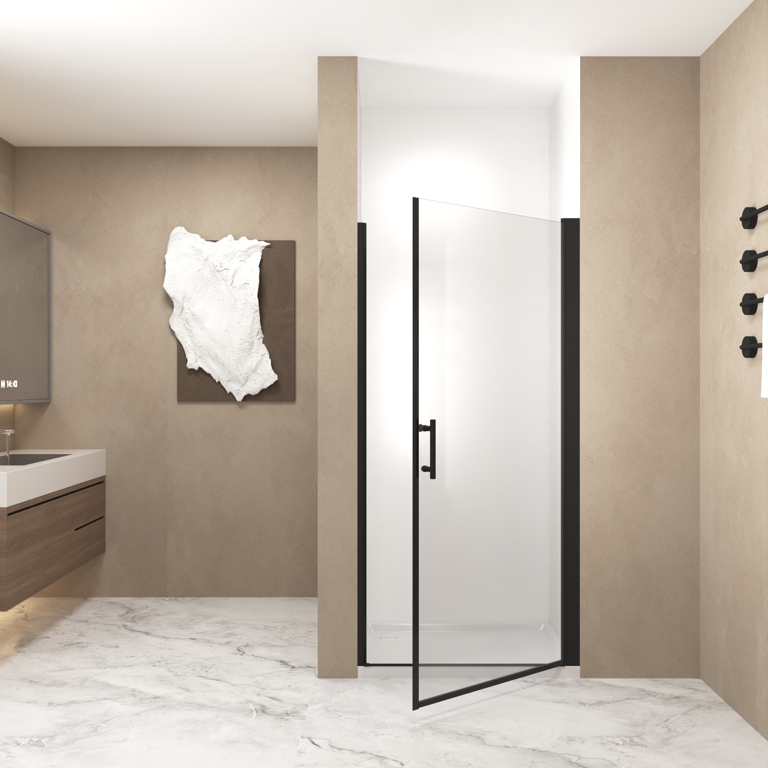 REIBII 30-inx 72-in Pivot Shower Door Matte Black Aluminum Frame Half Frame 1/4-in(6mm) Tempered Glass Explosion Proof FilmStainless Steel Handle #FXLS0605-601B12