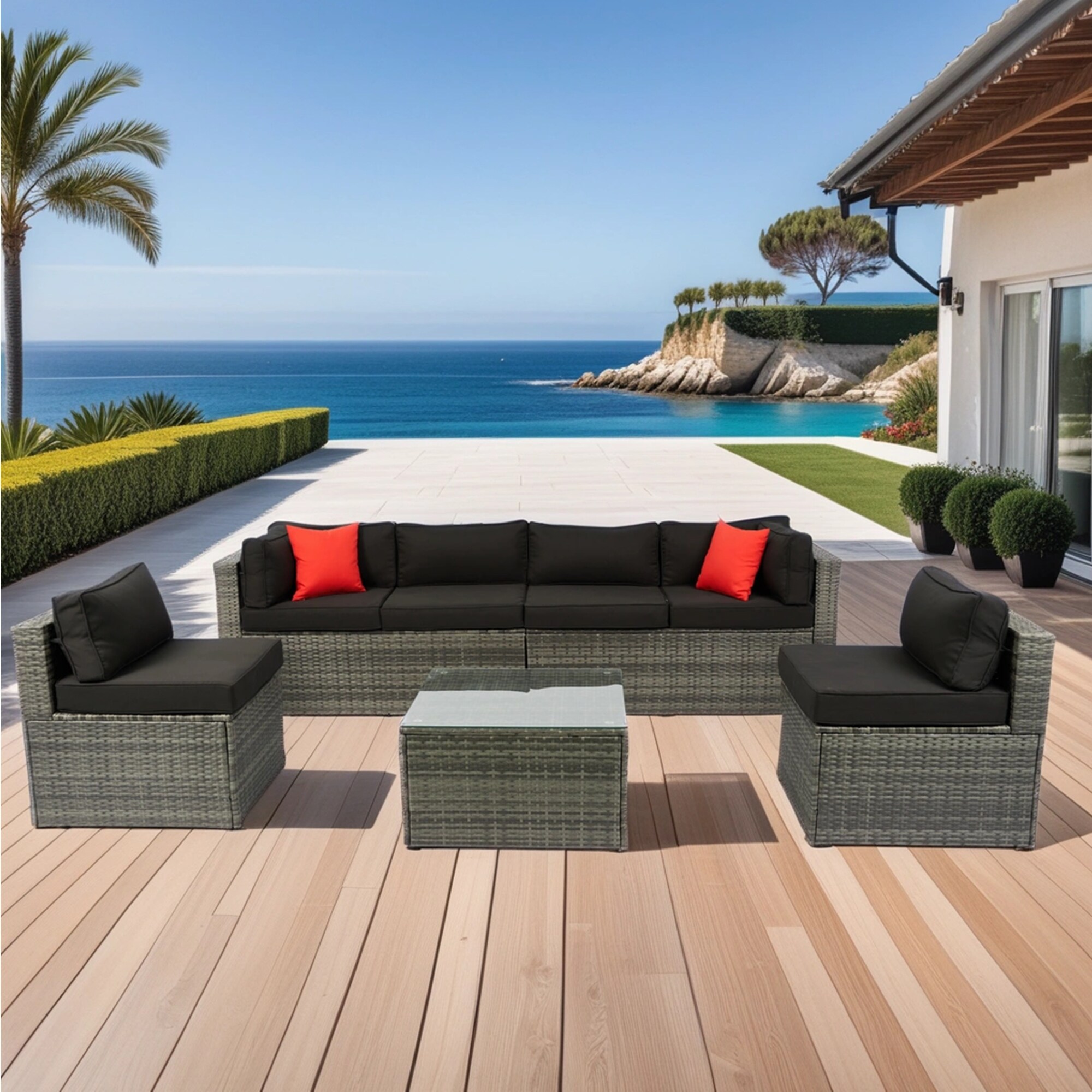 ModernLuxe 5-Pieces PE Rattan sectional Outdoor Furniture Rattan ...