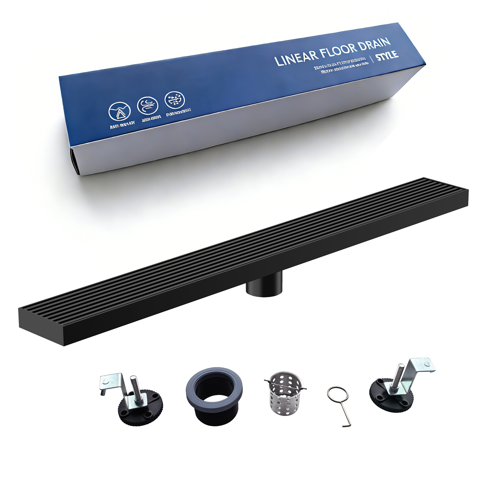 Dimakai - Stainless Steel Shower Floor Drain with Hair Catcher and Adjustable Leveling Feet Black