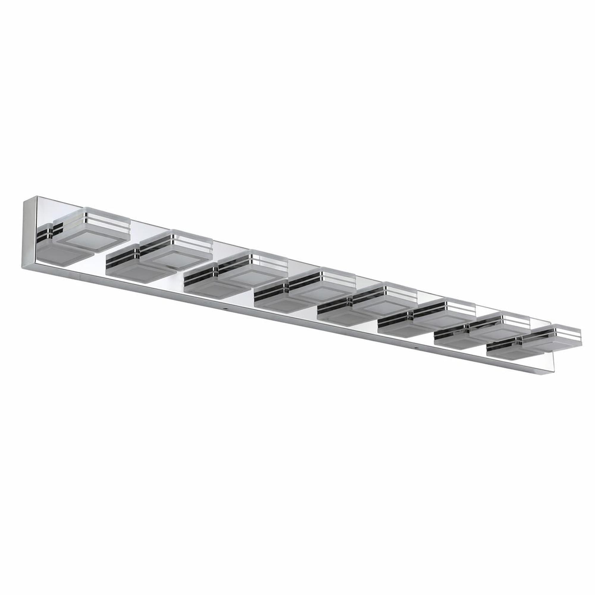 TEINIE 52 Inch Chrome 8 Light LED Vanity Light Square Acrylic Shade Wall Mount Bathroom Fixture for Dressing Room #HJJ-W2312P374883