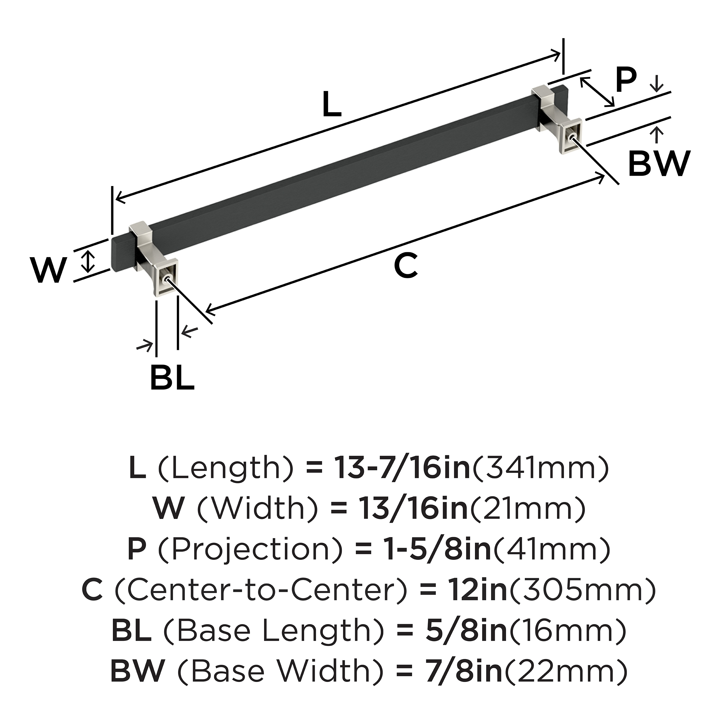 12-inch Brushed Matte Black and Satin Nickel Appliance Pull