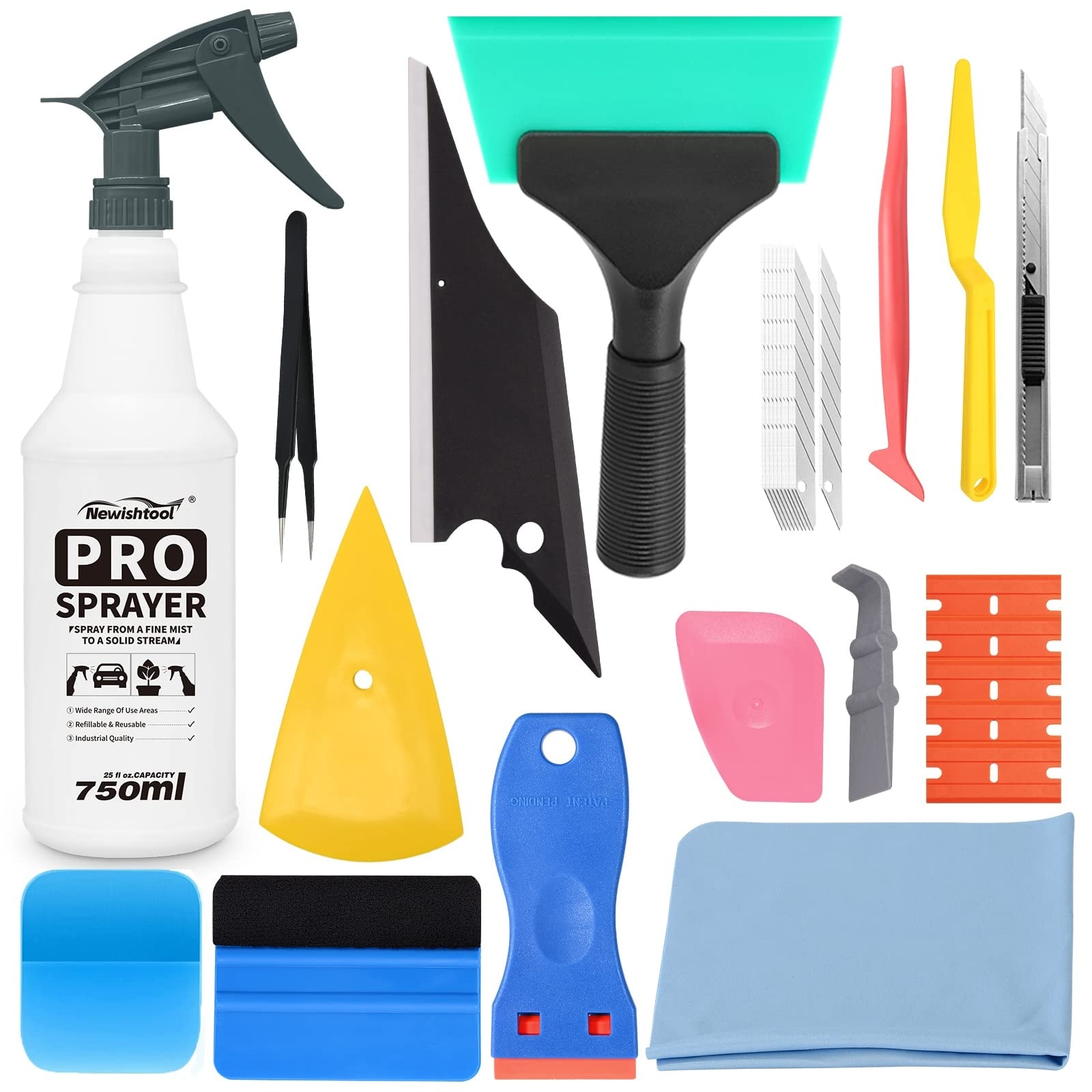 Aoibox  14 Piece Universal Automotive Window Tint Installation Tool Kit with 750 ml Spray Bottle Window Tint
