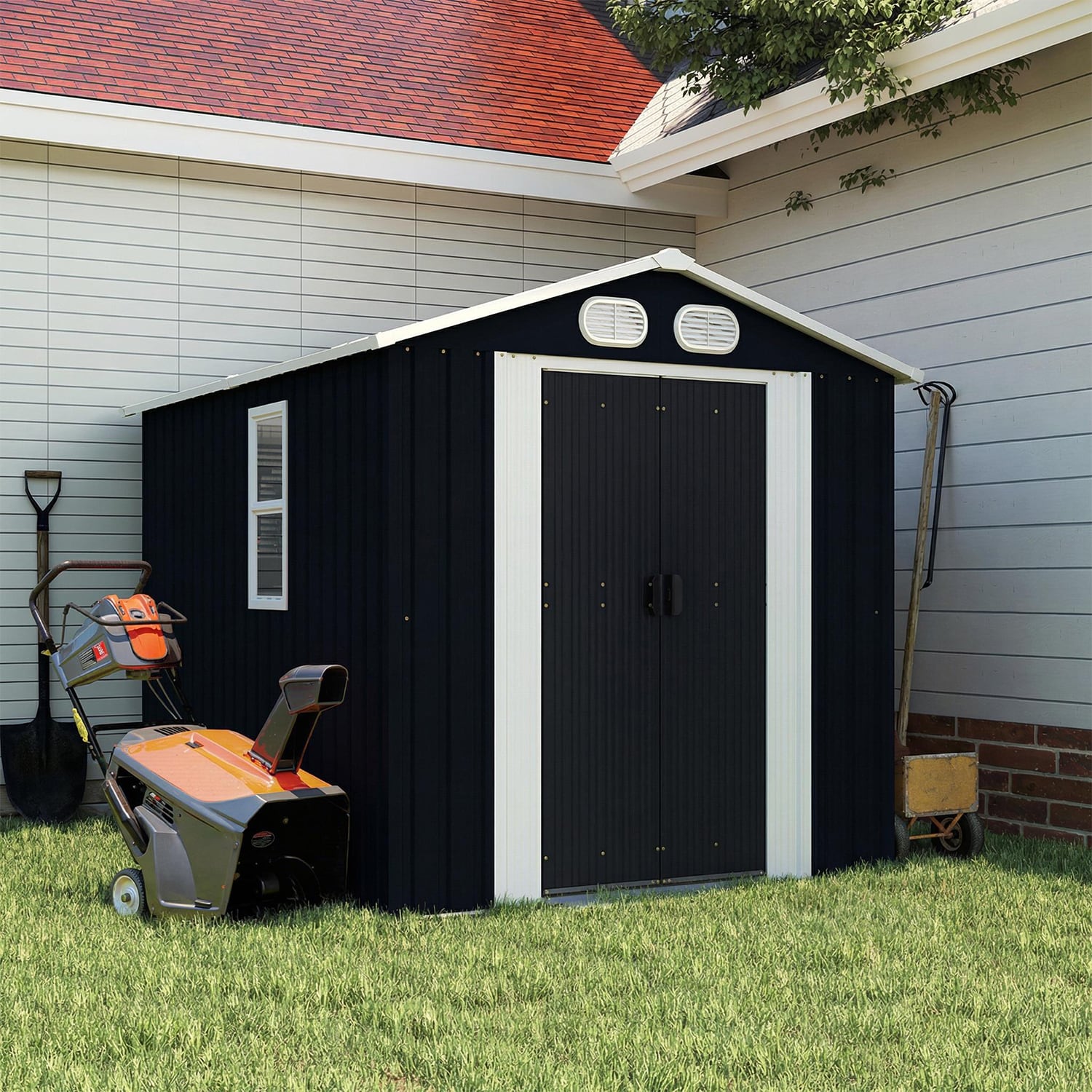 Mondawe 6-ft X 8-ft Metal Outdoor Storage Shed with Silding Doors and Daylight Window