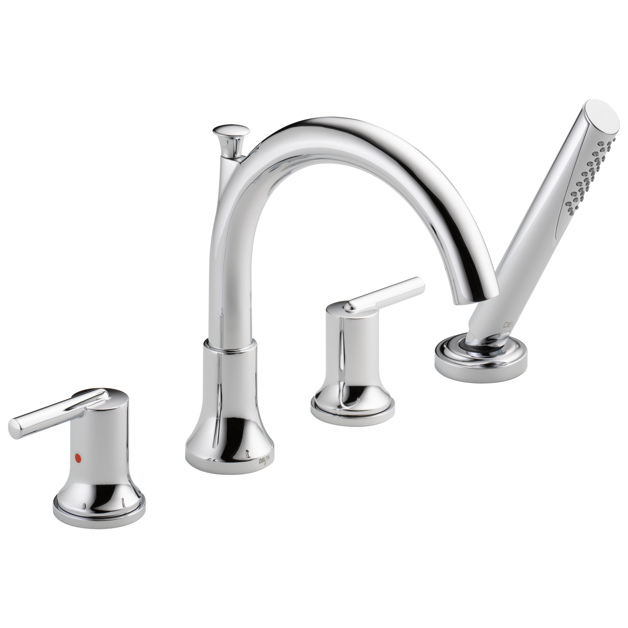 Delta T4759 Trinsic Chrome 2-handle Deck-mount Roman High-arc Bathtub Faucet with Hand Shower