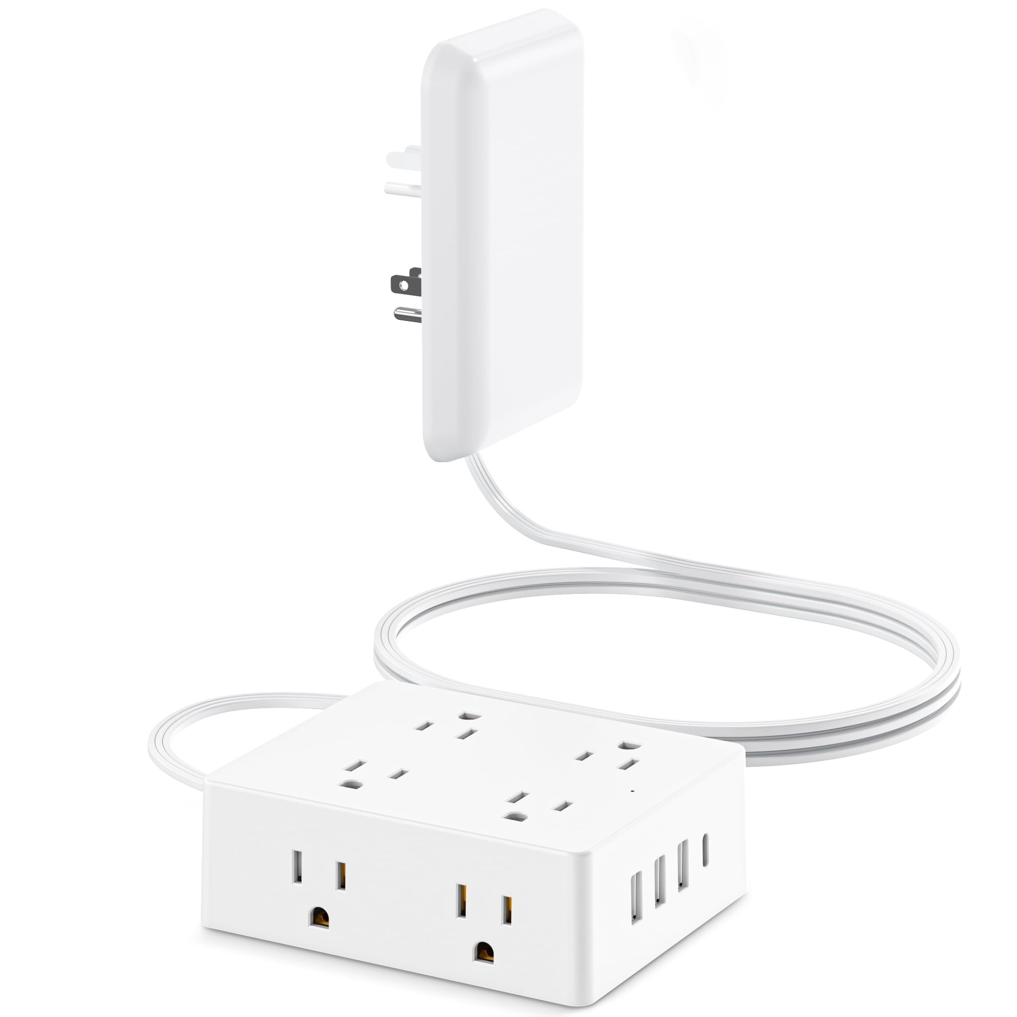 Phyfalip  Flat Extension Cord Power Strip 8 Outlets 4 USB Ports 2000 Joules Surge Protector 3 FT Cord Hidden Outlet Extender Space Saving Sleek