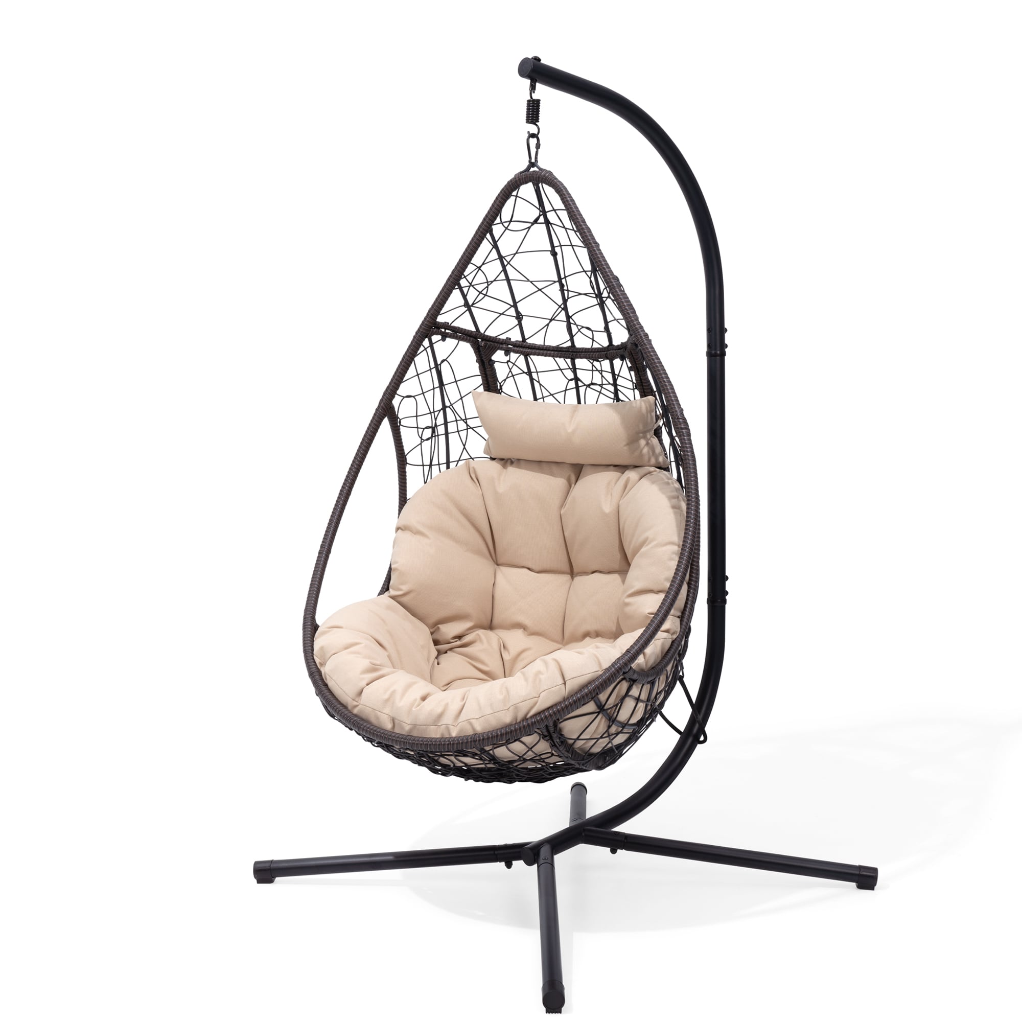 Crestlive Products CL-SW002BEI 1 pc outdoor hanging chair Black Metal Frame Swivel glider Conversation Chair with Off-white Cushioned Seat