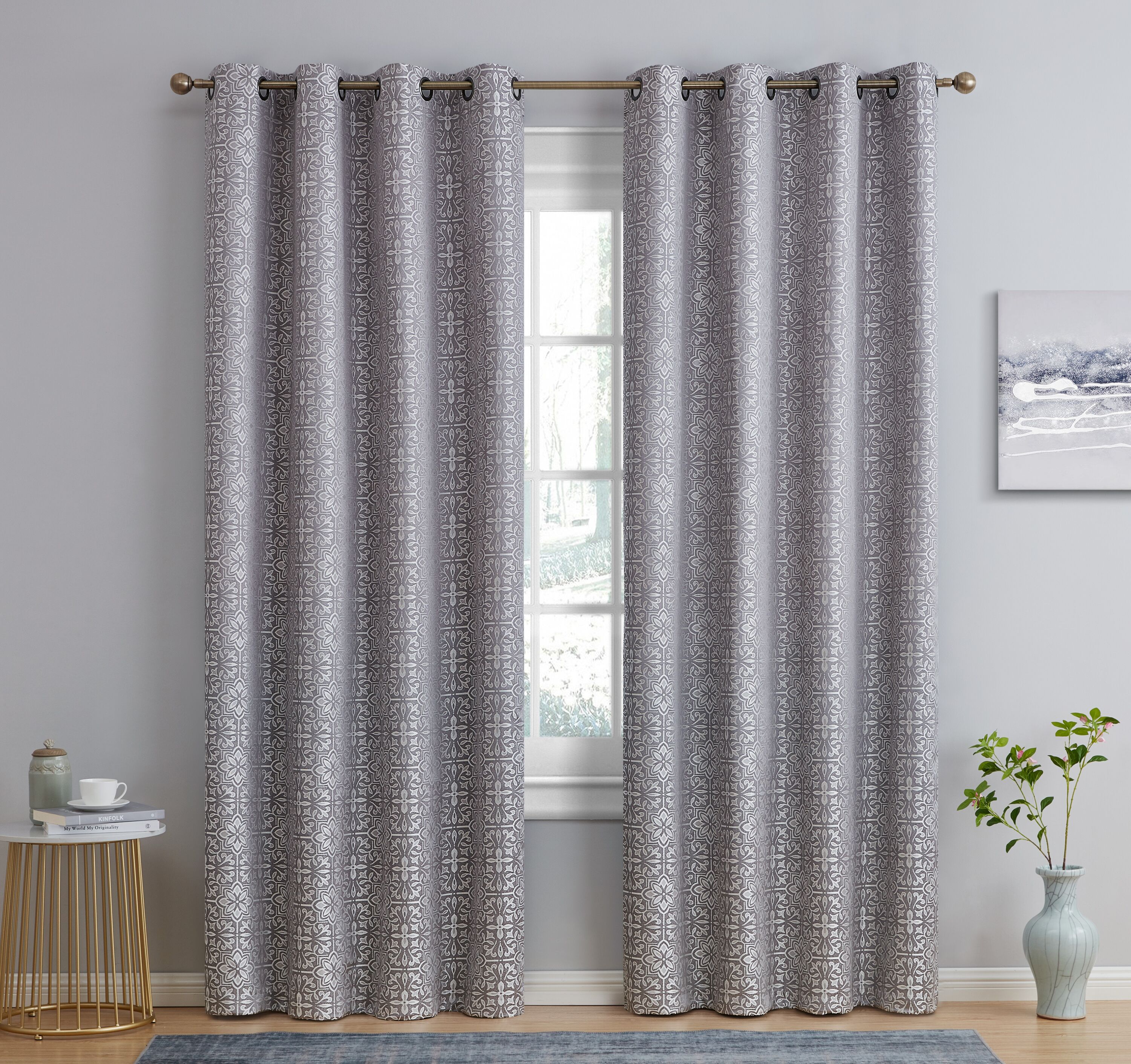 HLC.me 63-in Grey Blackout Thermal Lined Grommet Curtain Panel Pair MIA ...