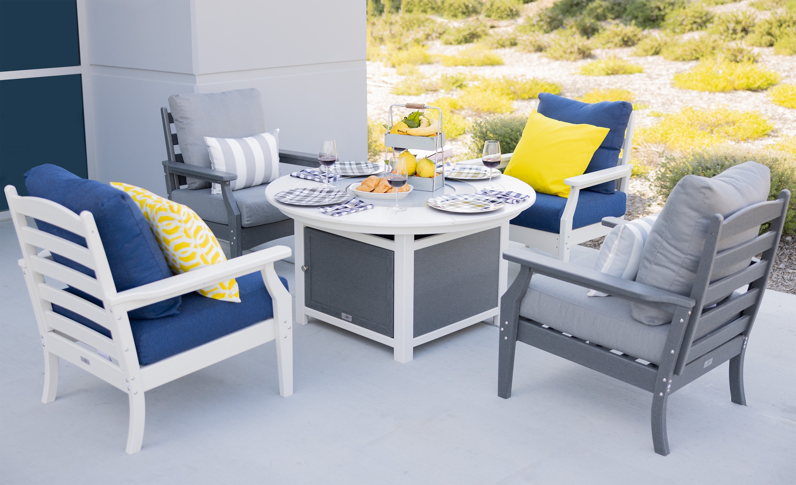 LuXeo 48-WGW-50-2W2G Vail 5-Piece Patio Conversation Set with Multiple Colors/Finishes Cushions