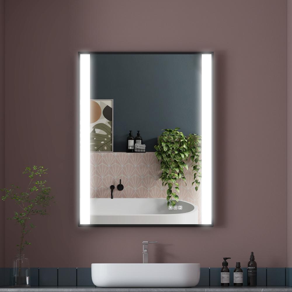 Forclover EVR-BM06 28-in x 36-in Framed Rectangle Dimmable LED Lighted Fog Free Bathroom Vanity Mirror ( Black )