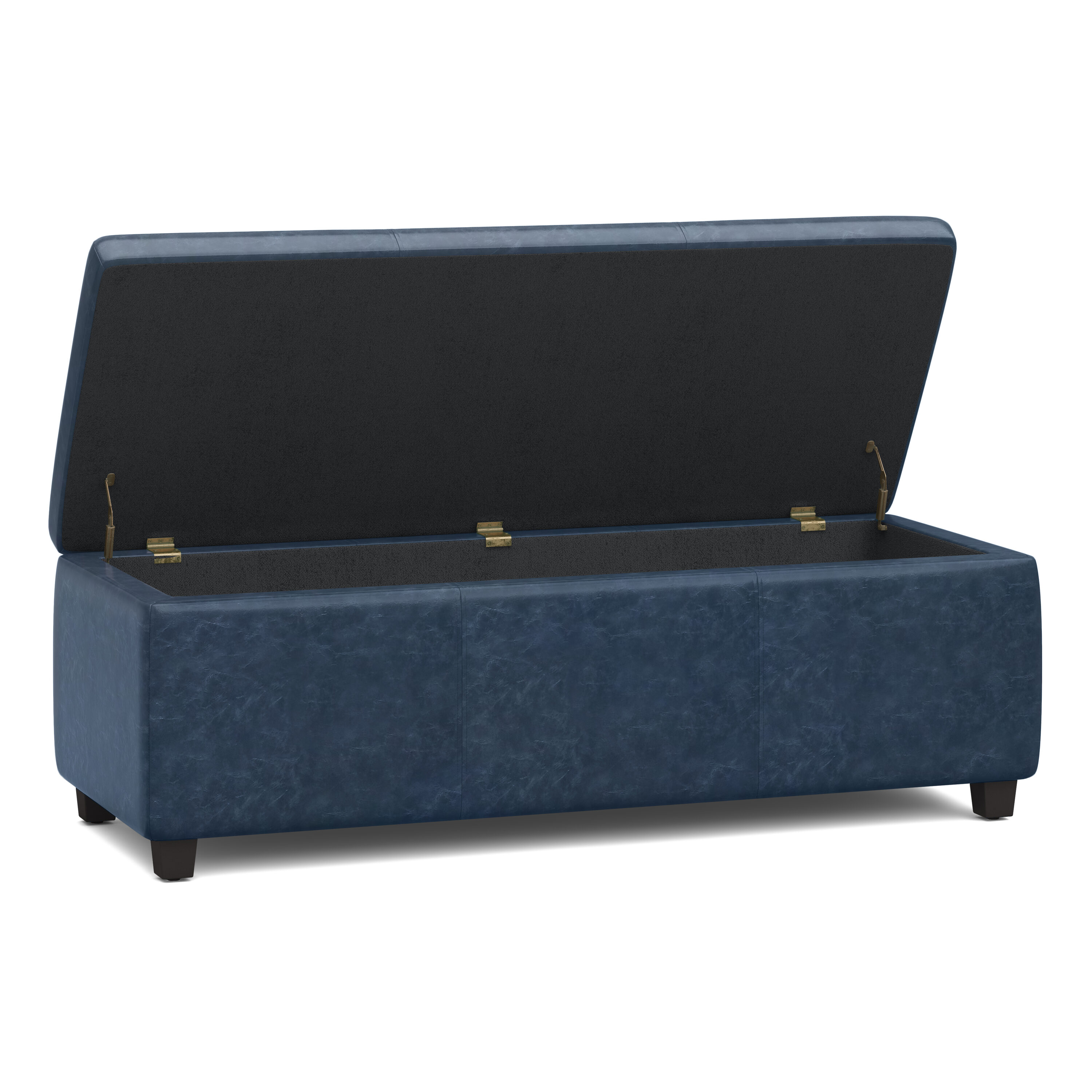 Avalon Denim Blue Faux Leather Storage Ottoman Bench