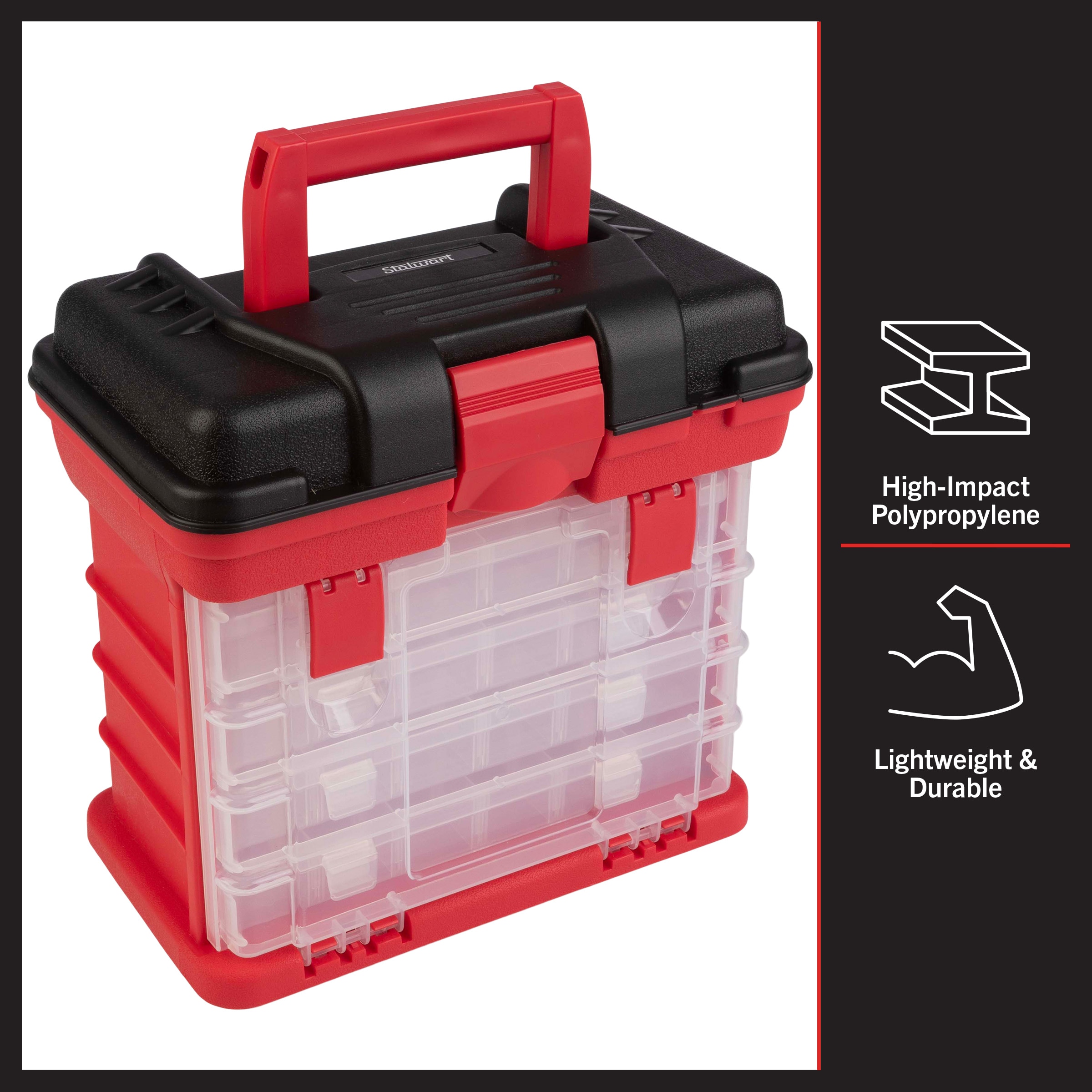 Portable Tool Storage Box - Small Parts Organizer with 4 Multi-Compartment  Trays for Fishing Tackle, Hand Tools, or Craft Supplies by Stalwart