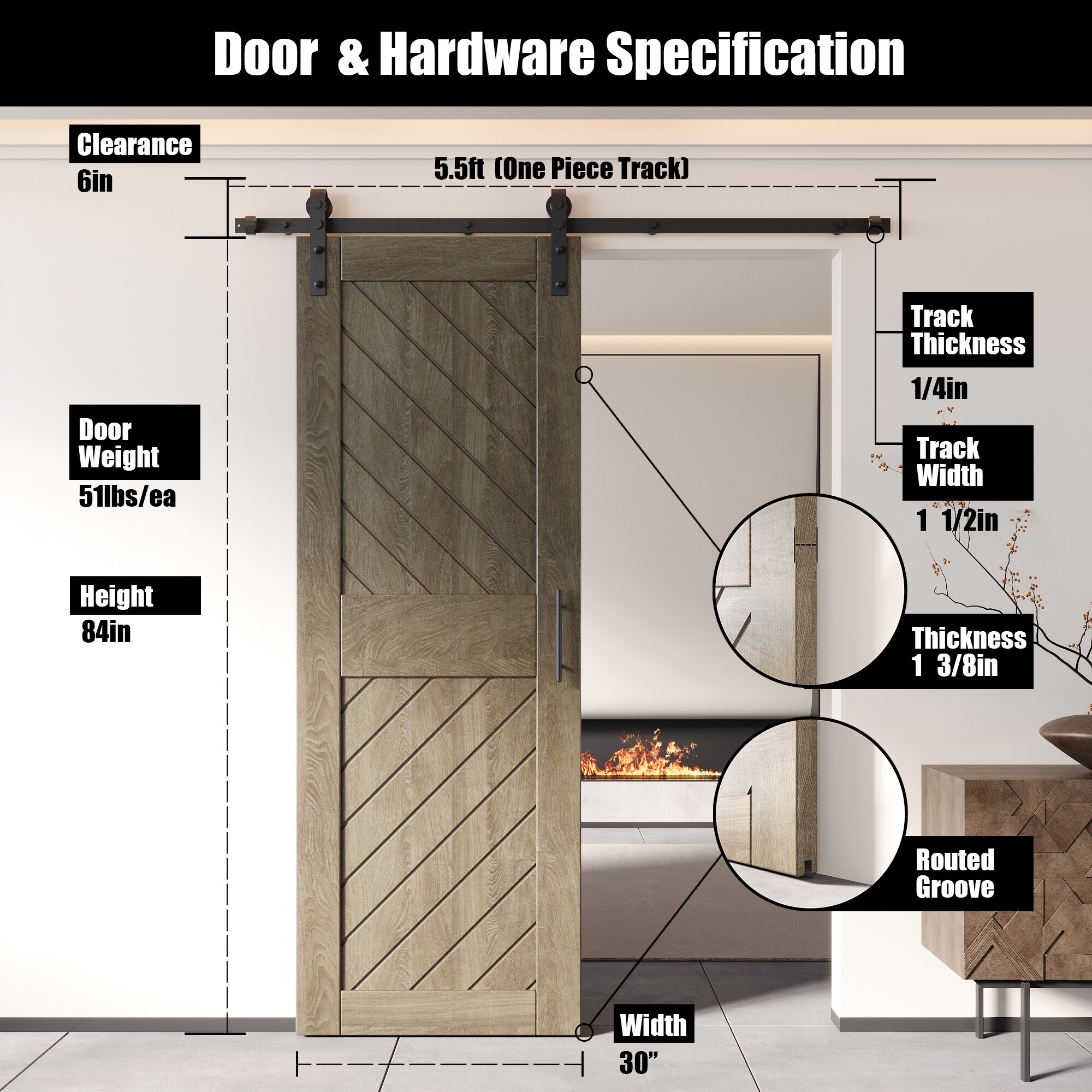 HOMACER YT1H066C-XT4-3084-GR Barn-Doors - View #2