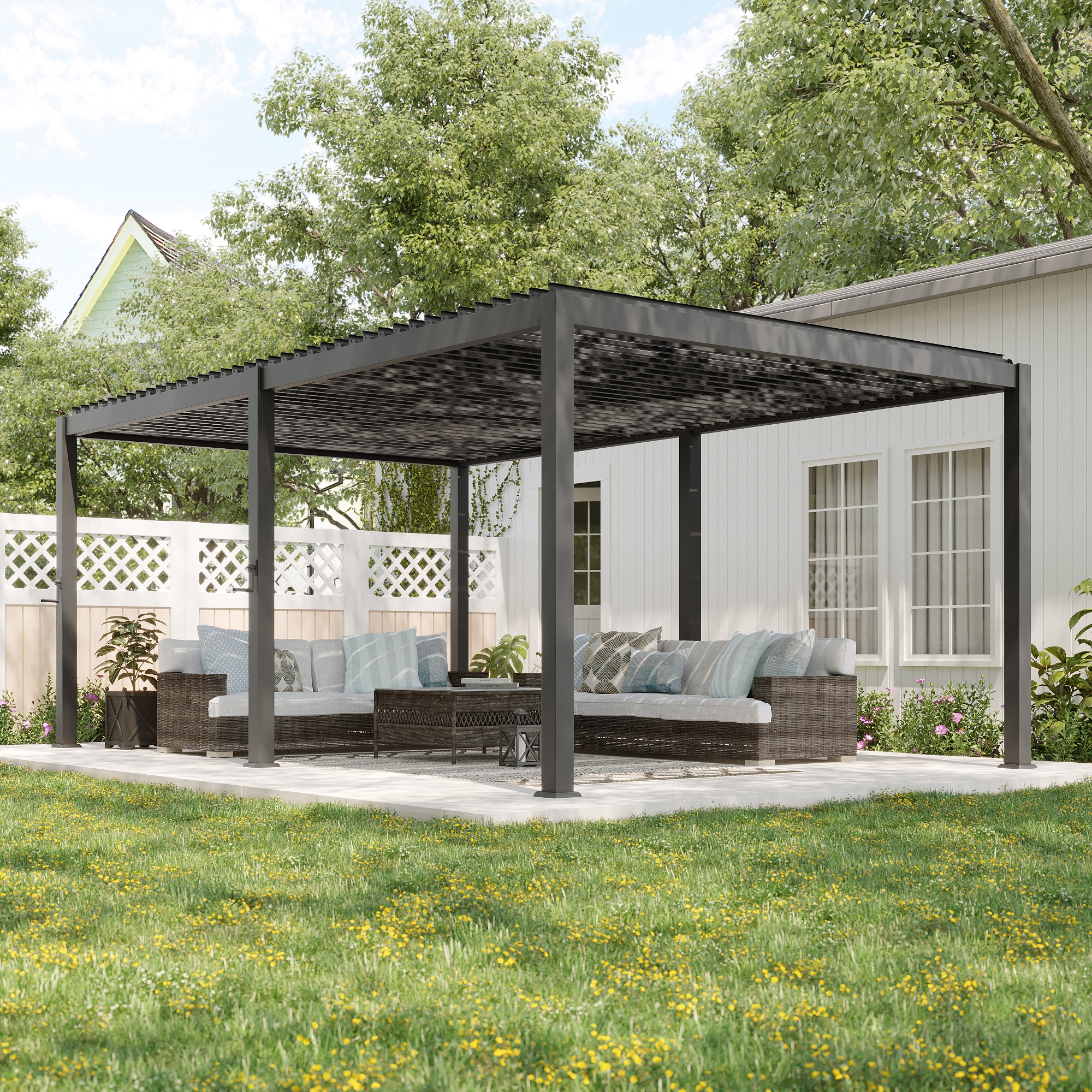 ACEGOSES LW-PLT-1220GY Nordica Skytop 12-ft W x 20-ft L x 7-ft 11-in H Charcoal gray Metal Freestanding Pergola