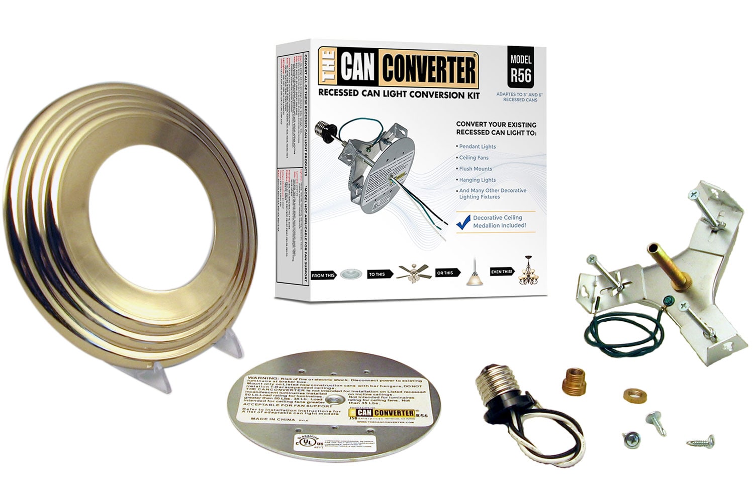 The Can Converter R56-RMB-PBR 7-in Incandescent Remodel or New Construction Polished Brass Non-ic Open Recessed Light Kit