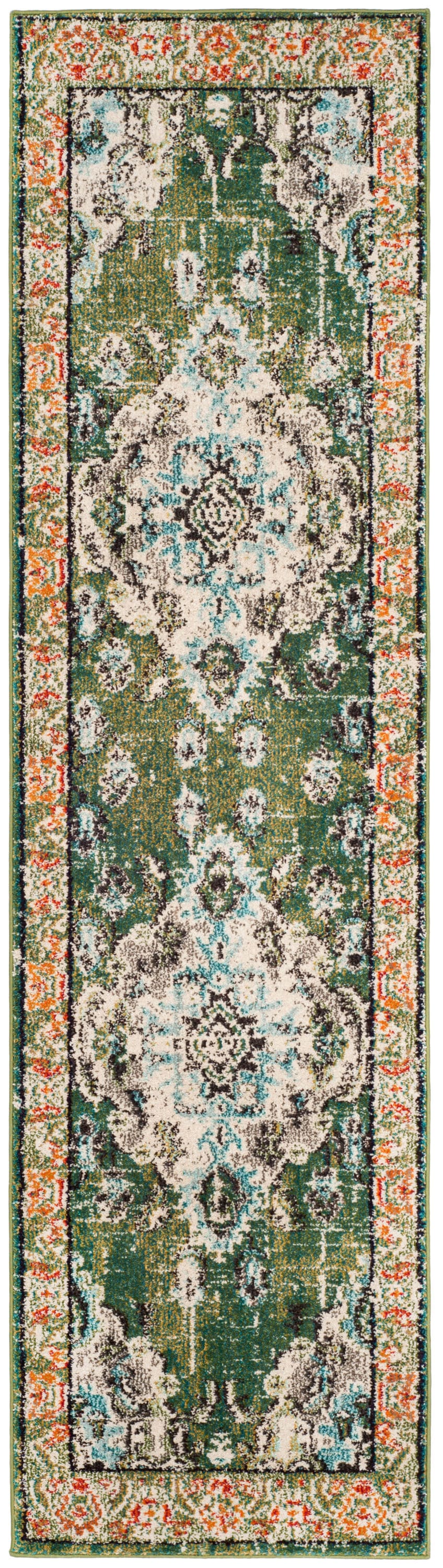 Safavieh MNC243F-222 Monaco 2 x 22 (ft) Loomed Polypropylene Forest Green/Light Blue Rectangular Indoor Distressed/Overdyed Oriental Runner rug