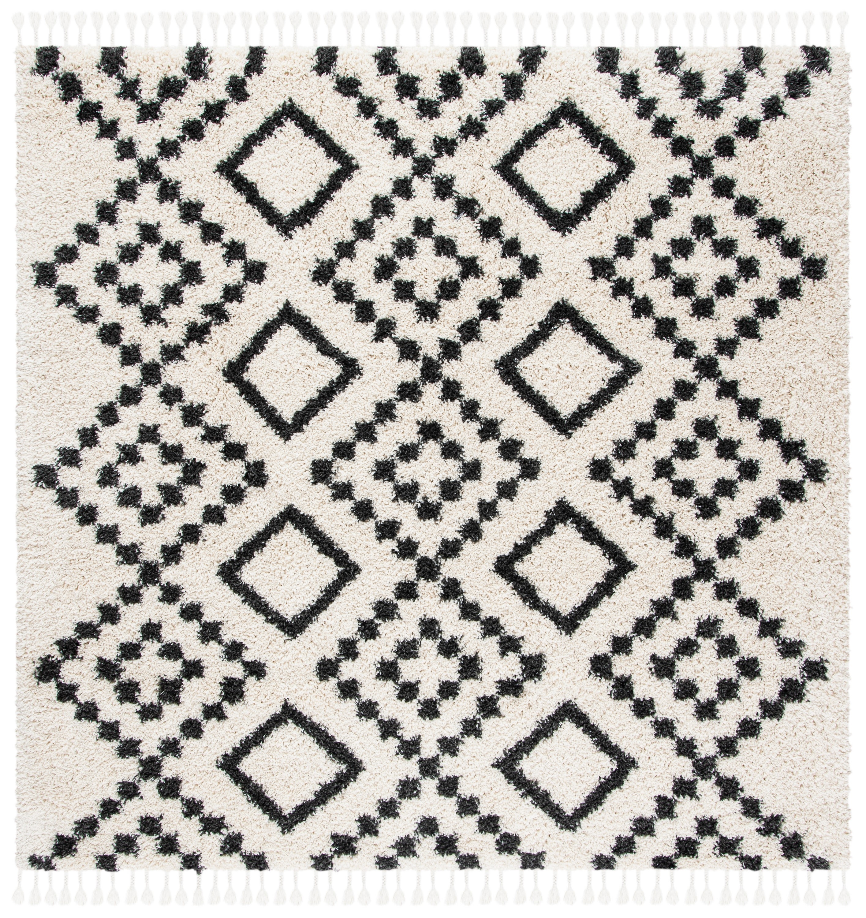Luxurious Tribal Chic 6'7" Square Gray Shag Area Rug