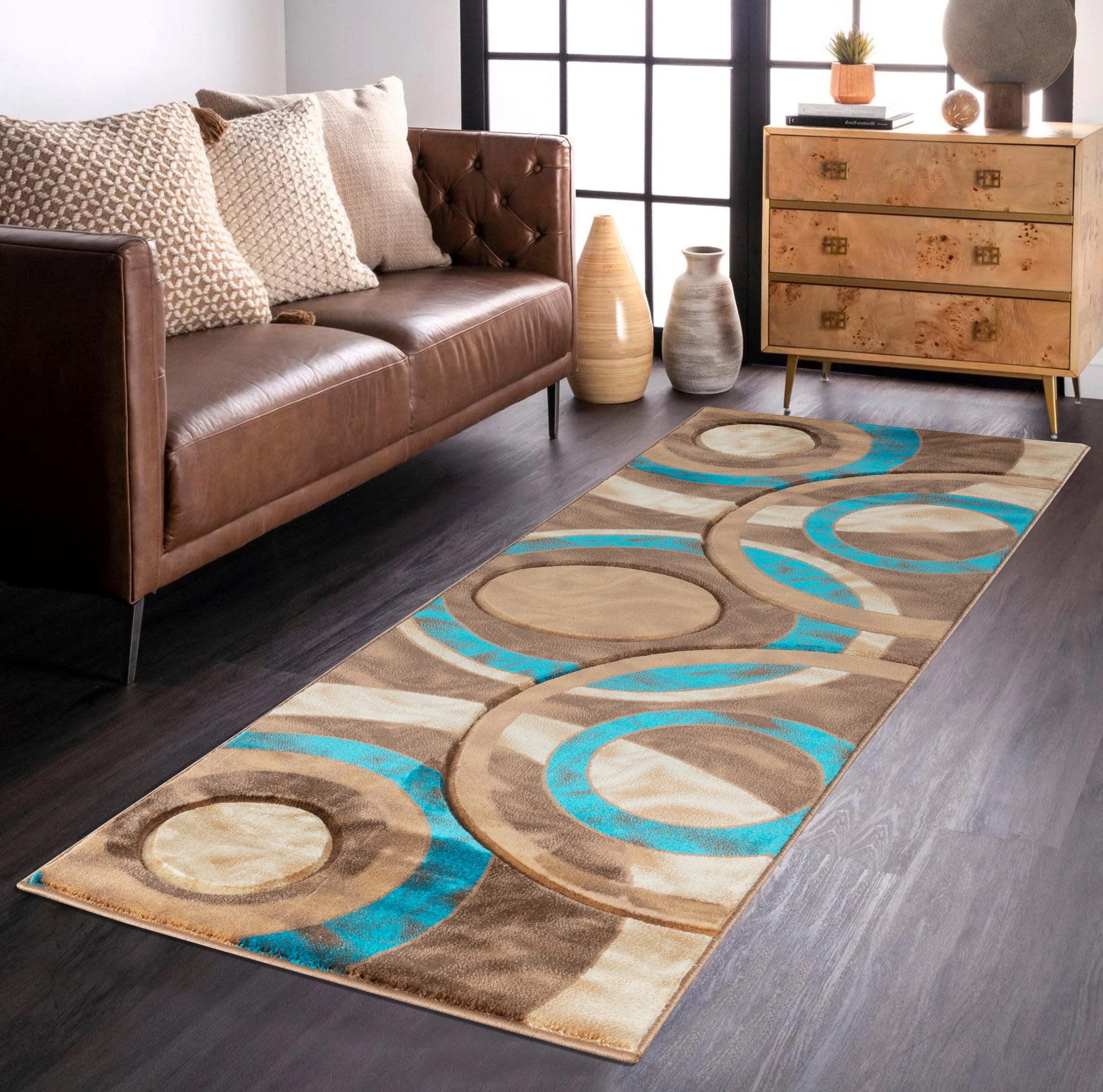 MDA Rugs OR43212 Orelsi 2 x 12 (ft) Polypropylene Brown/Blue Rectangular Indoor Abstract Runner rug