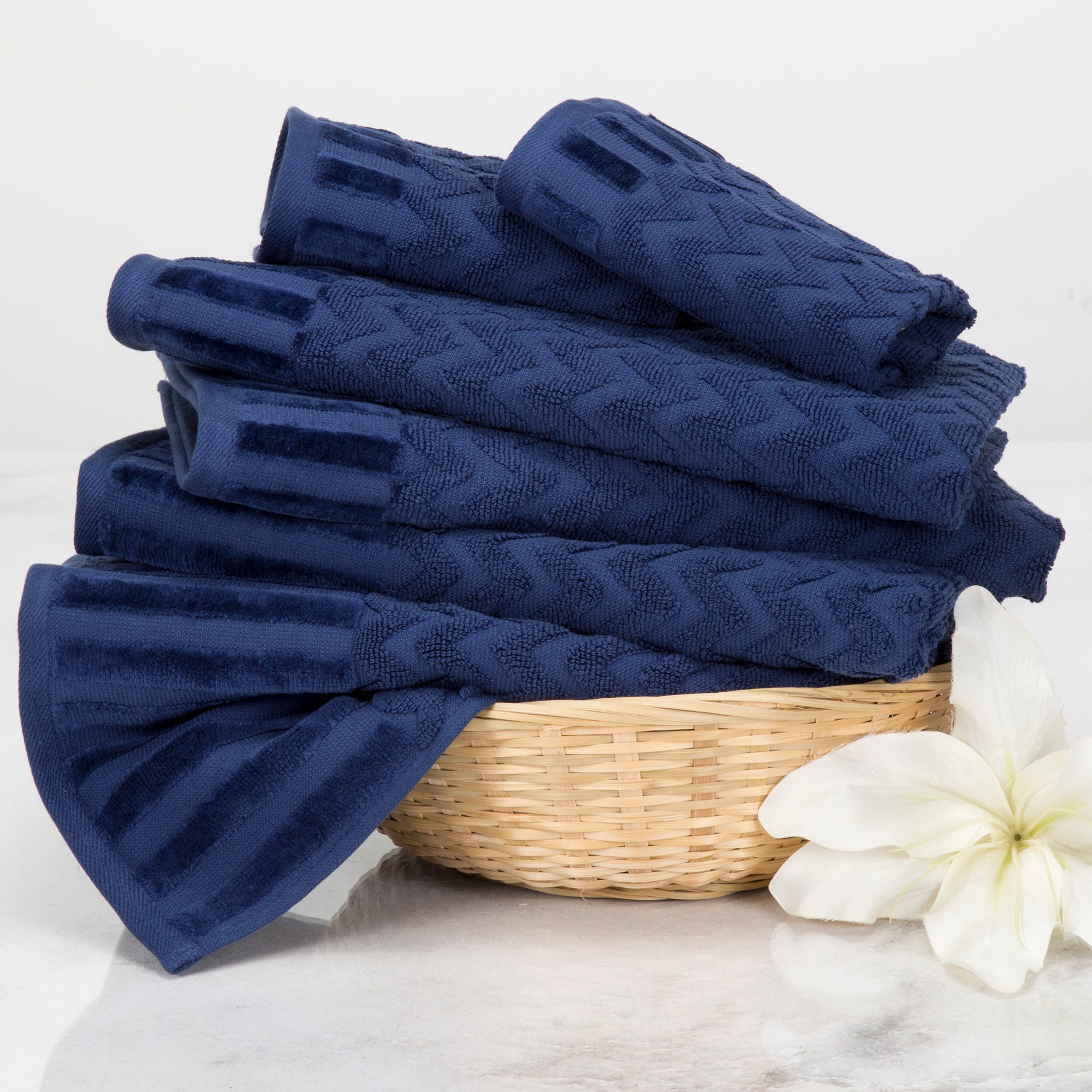 Hastings Home 2-Piece Navy/White Cotton Quick Dry Bath Towel Set (Bath  Towels) in the Bathroom Towels department at