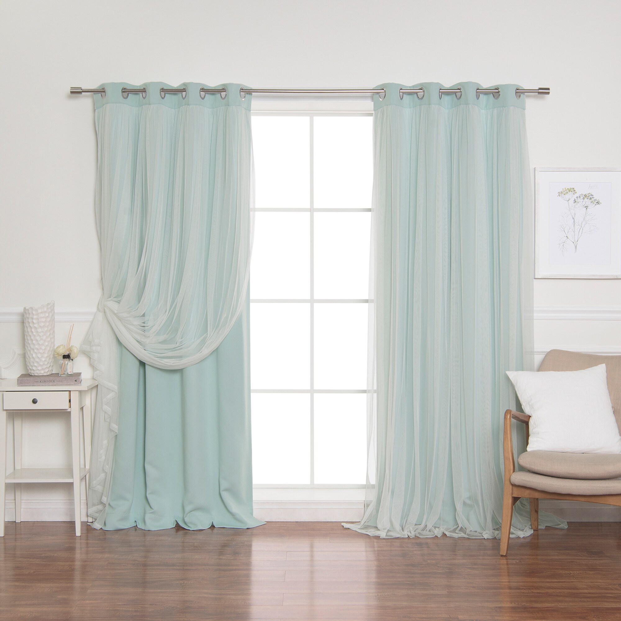Best Home Fashion GR-MARRYME-84-MINT 84-Inches Mint Blackout Grommet Curtain panel pair