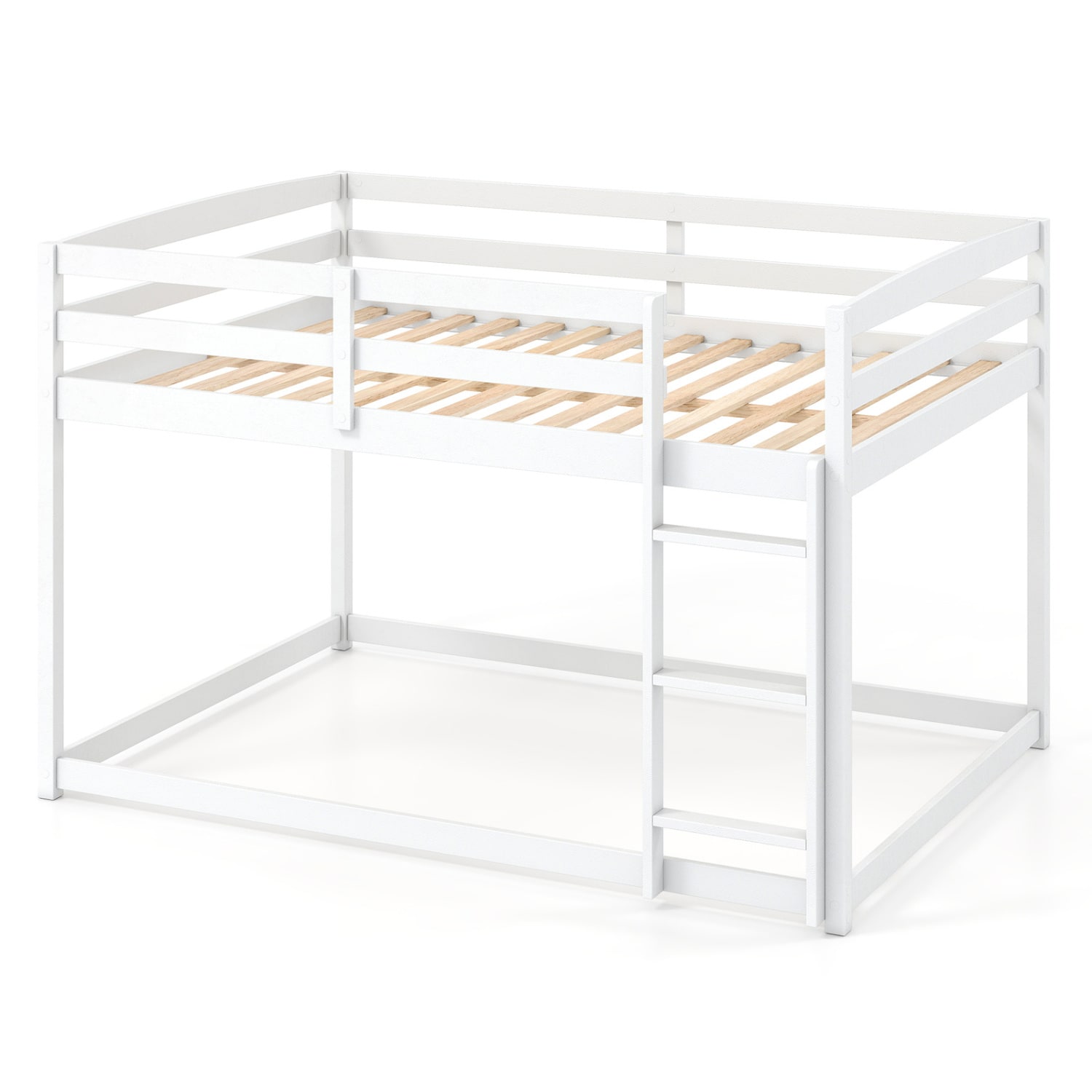 Volenca - Full Over Full Solid Pine Wood Bunk Bed with 3-Step Ladder and 12-in Safety Guardrails