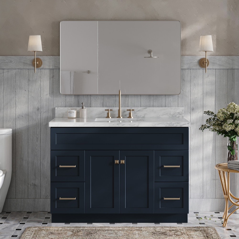 ARIEL F049SCWRVOMNB Hamlet 49-in Midnight Blue Undermount Single sink Bathroom Vanity with Carrara White Marble Natural marble Top