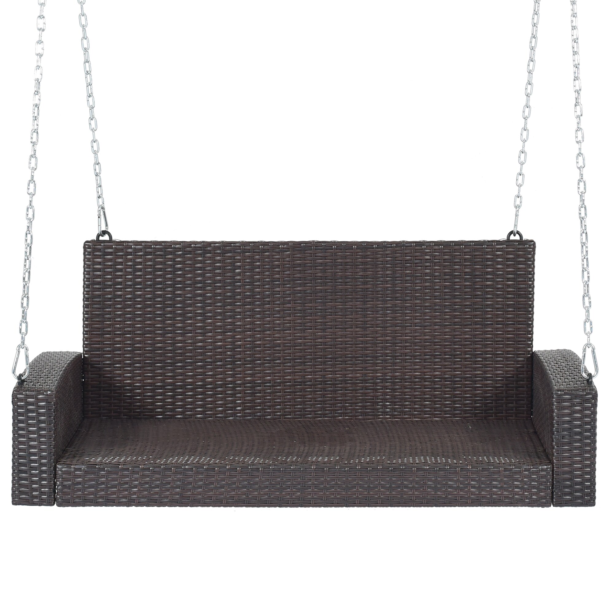 BABOOM Wicker Hanging Porch Swing 2-person Brown Steel Outdoor Swing in ...