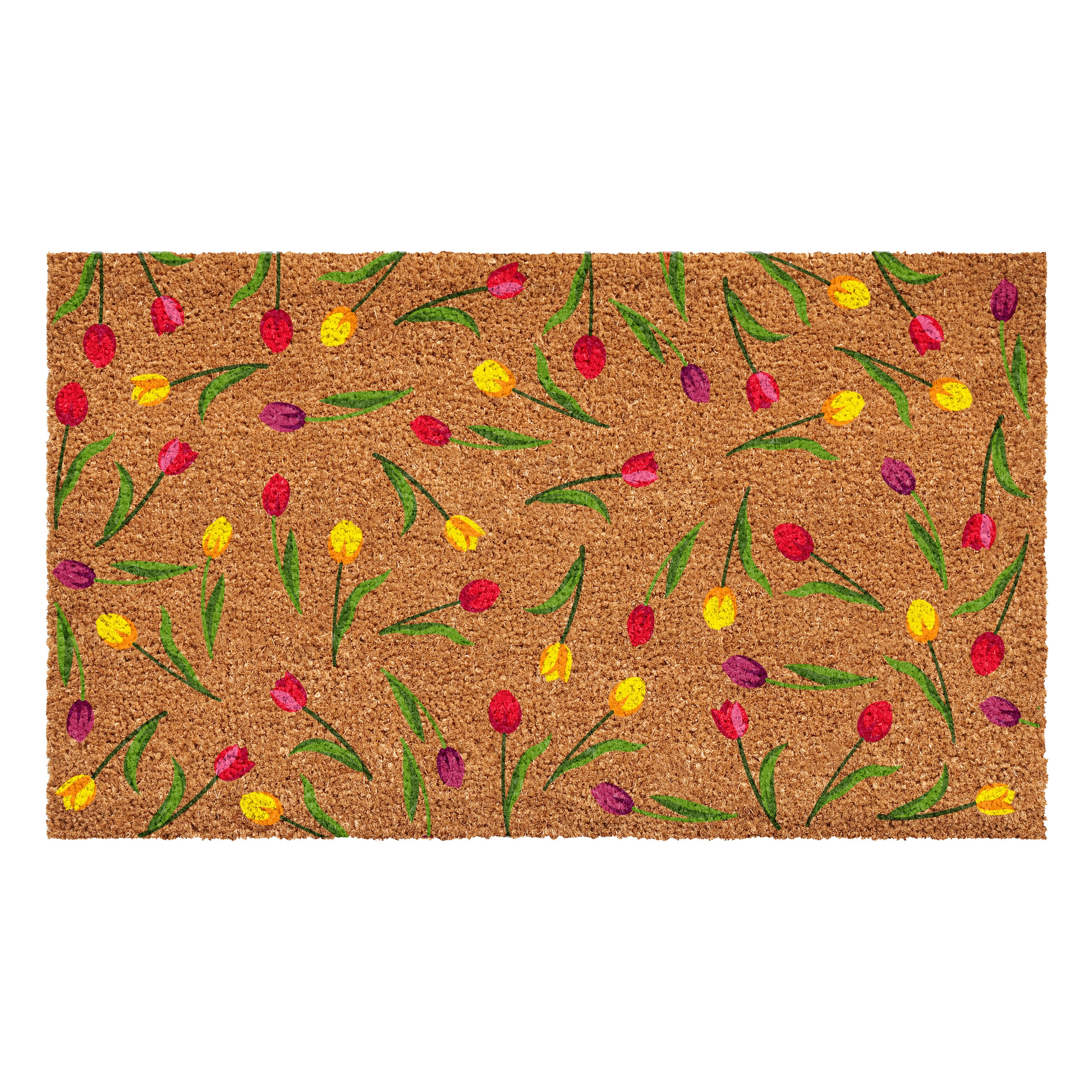 Callowaymills 109321729 1-1/2-ft x 2-1/2-ft Tulips Coir/Vinyl Rectangular Indoor or outdoor Decorative Spring Door mat