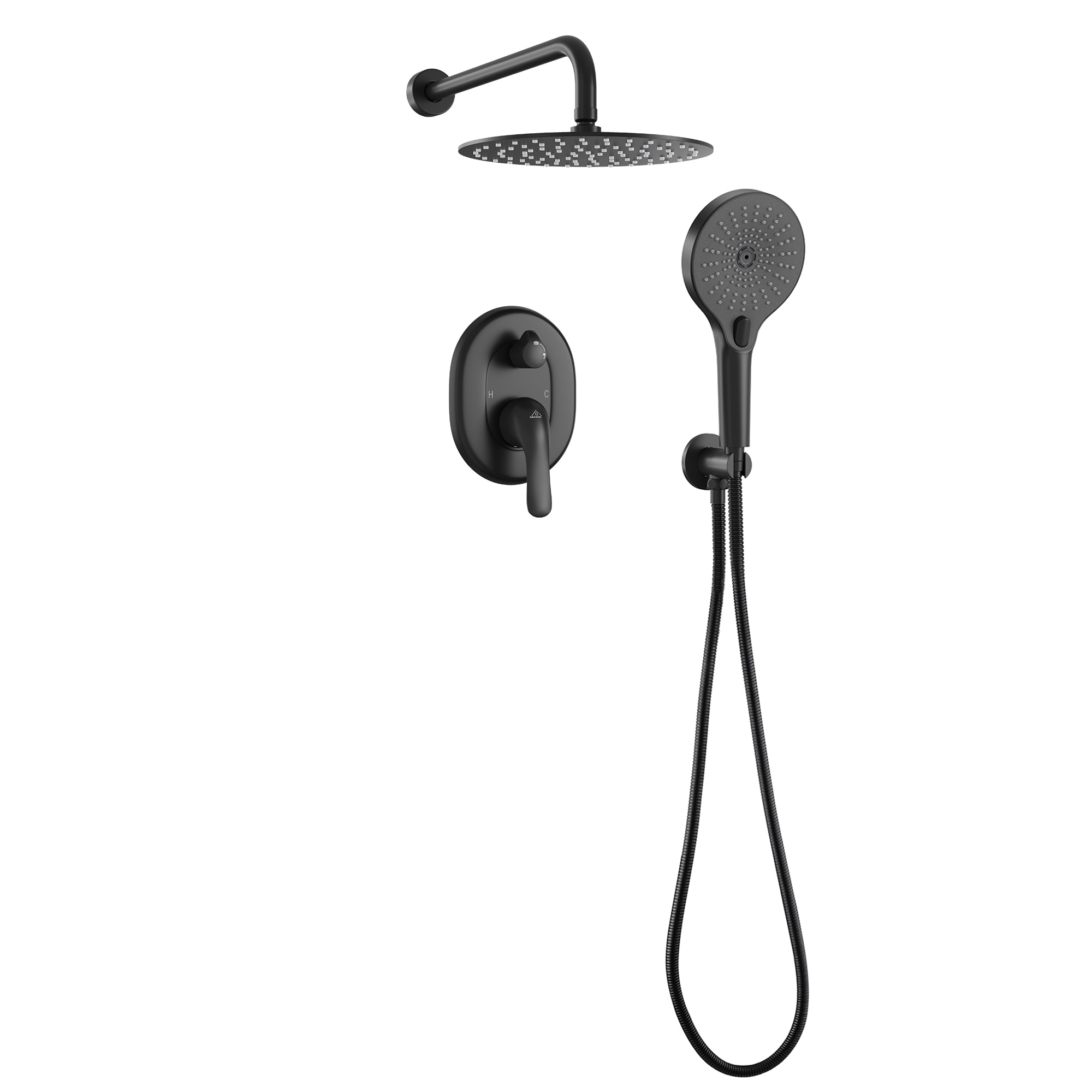 CASAINC CS3602-16BG Matte Black 10-in Shower Faucet Bar System with 2-way Diverter ( Pressure-balanced Valve Included )