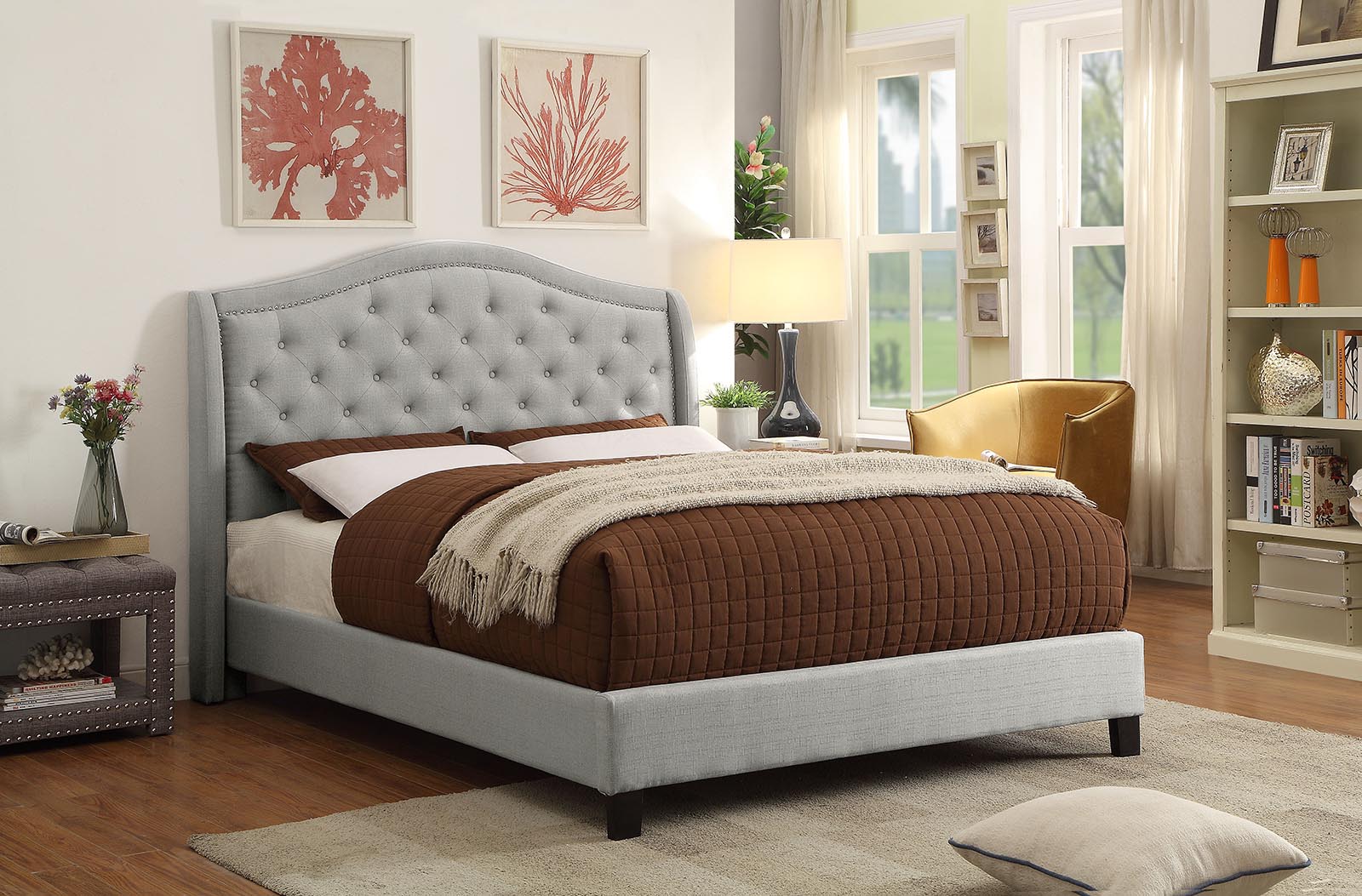 Furniture of America IDF-7160CK Leiters Warm Gray California King Wood Platform Bed