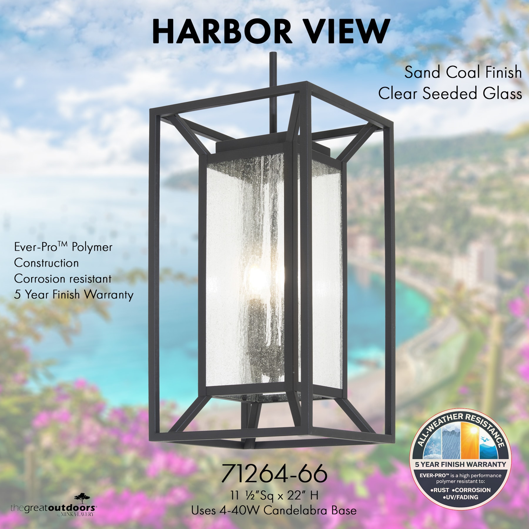 Sand Coal 4-Light Outdoor Hanging Lantern with Clear Seeded Glass
