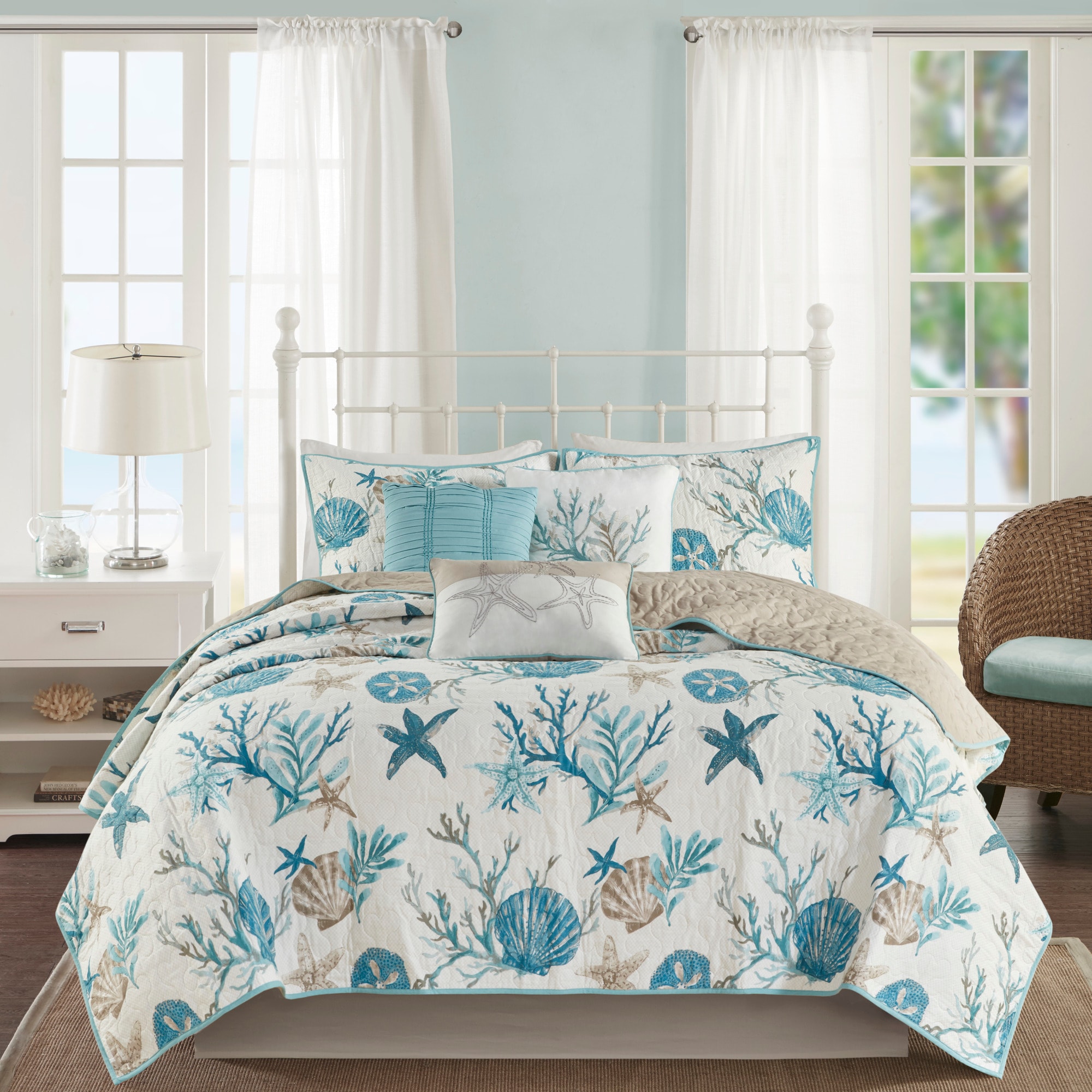 Madison Park MP13-8077 6 -Piece Aqua Full/Queen Quilt Set