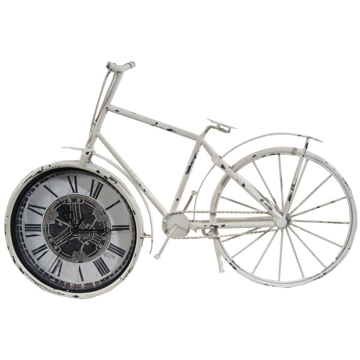 A&B Floral 19.25 inch Ivory and Black Rustic Bicycle Sculpture Roman Numeral Desk Clock
